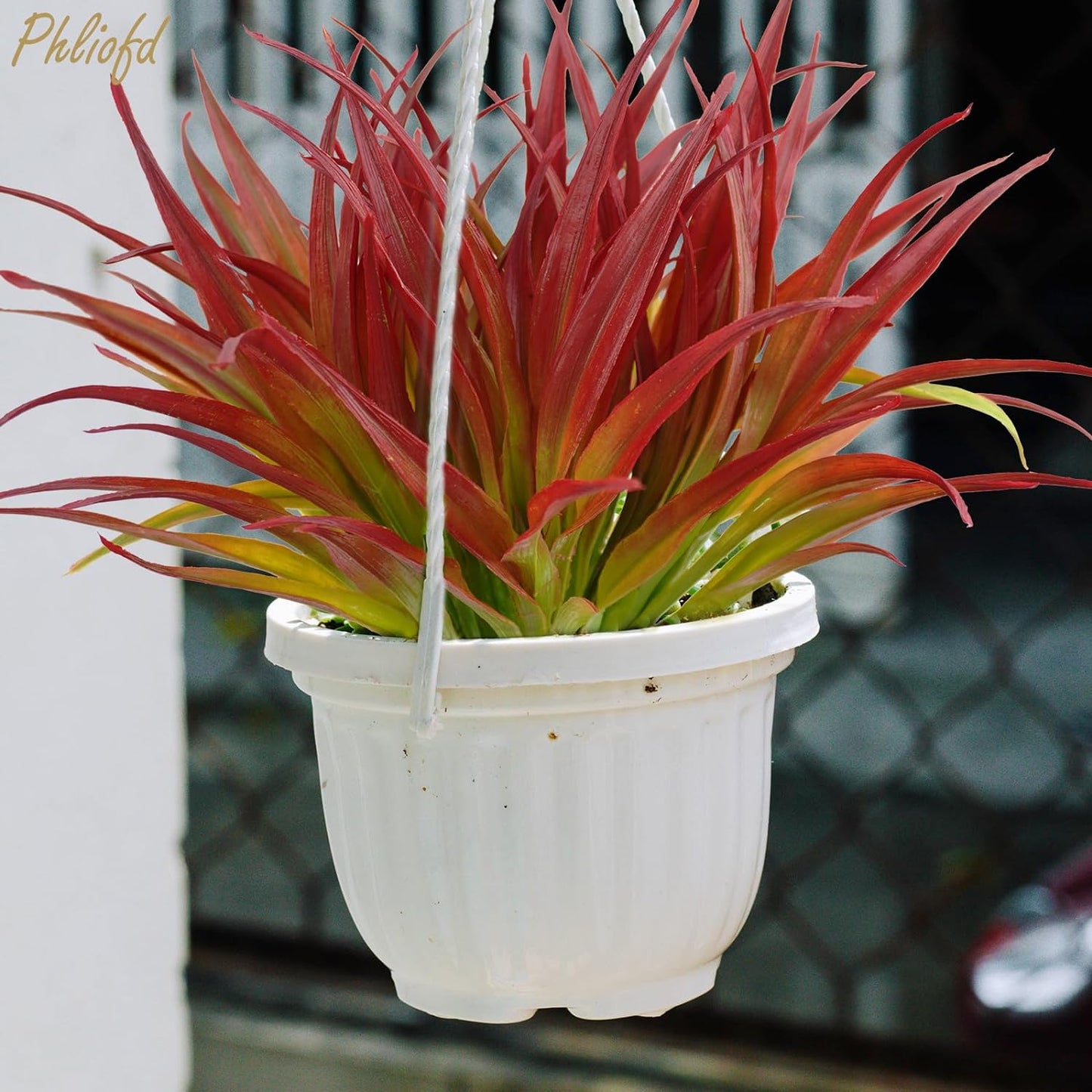 6Pcs Artificial Grass Fake Plants 17.3in Outdoor Plants UV Resistant Greenery Stems Fake Grass for Home Window Garden Office Patio Pathway Front Porch Christmas Décor Light Green & Red