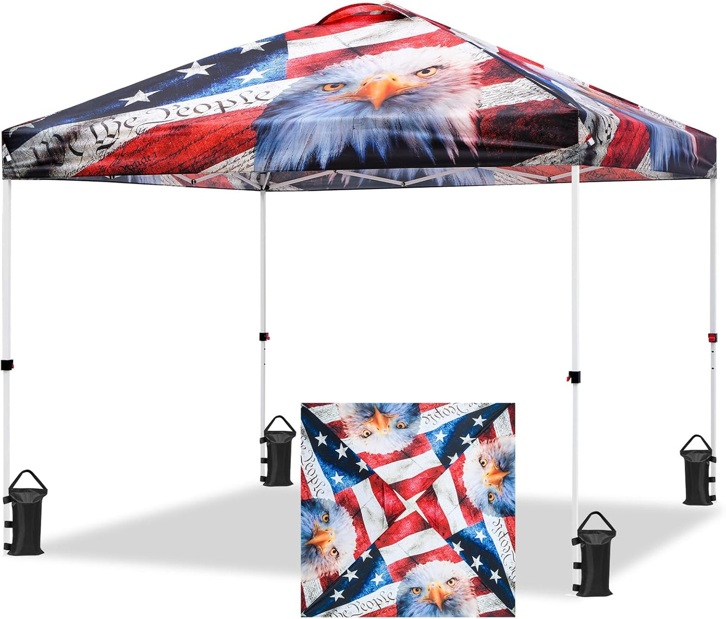 EAGLE PEAK Pop Up Canopy Tent with Wheeled Carry Bag, 8 Stakes, 4 Ropes, 4 Weight Bags, Easy Set Up Tent Canopy, 10x10 ft, 100sqft of Shade, American Icon