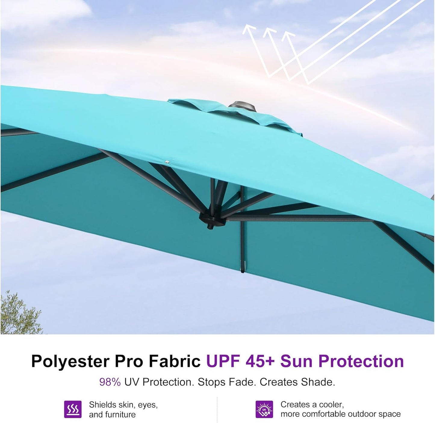 PURPLE LEAF 9 Feet Patio Umbrella Outdoor Cantilever Square Umbrella Aluminum Offset Umbrella with 360-degree Rotation for Garden Deck Pool Patio, Turquoise Blue