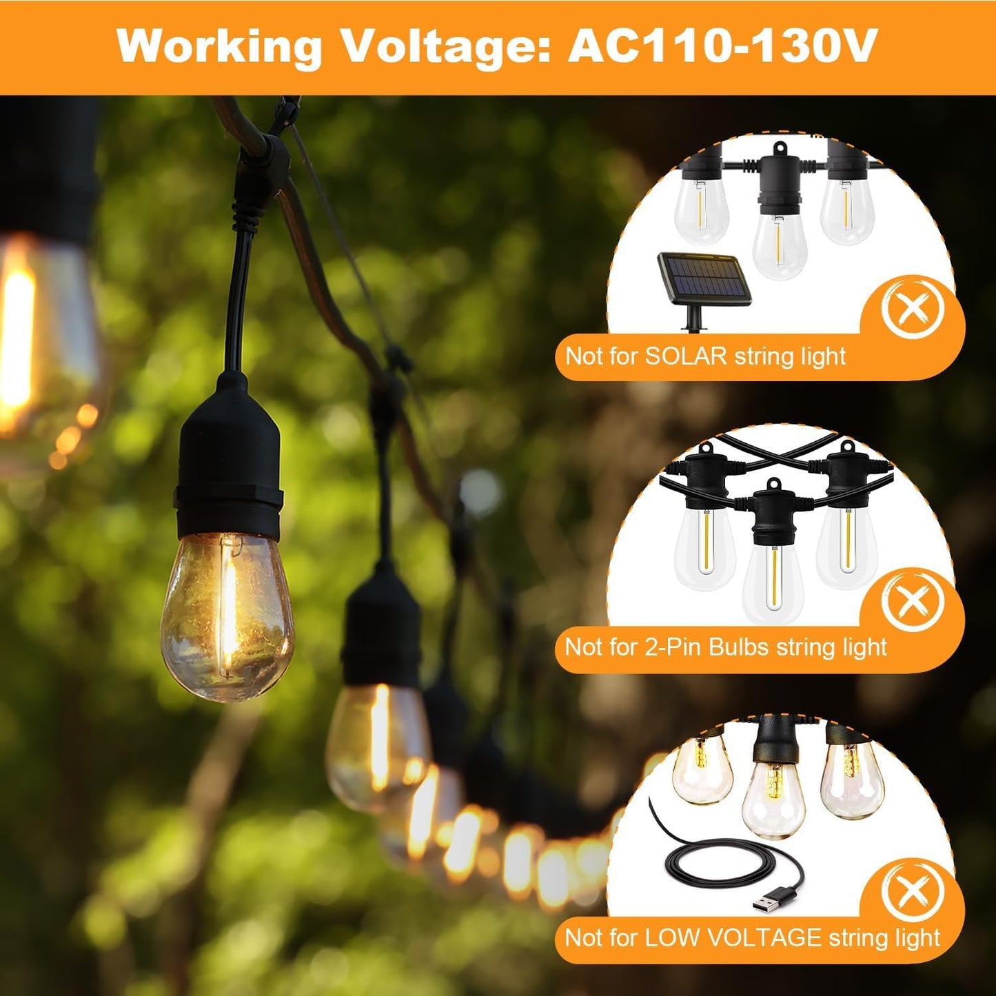BRIMAX 25 Pack 2W S14 Replacement LED Light Bulbs for Outdoor String Lights, 2200K Warm White, Shatterproof & Waterproof,E26 Medium Base Vintage Edison Light Bulbs