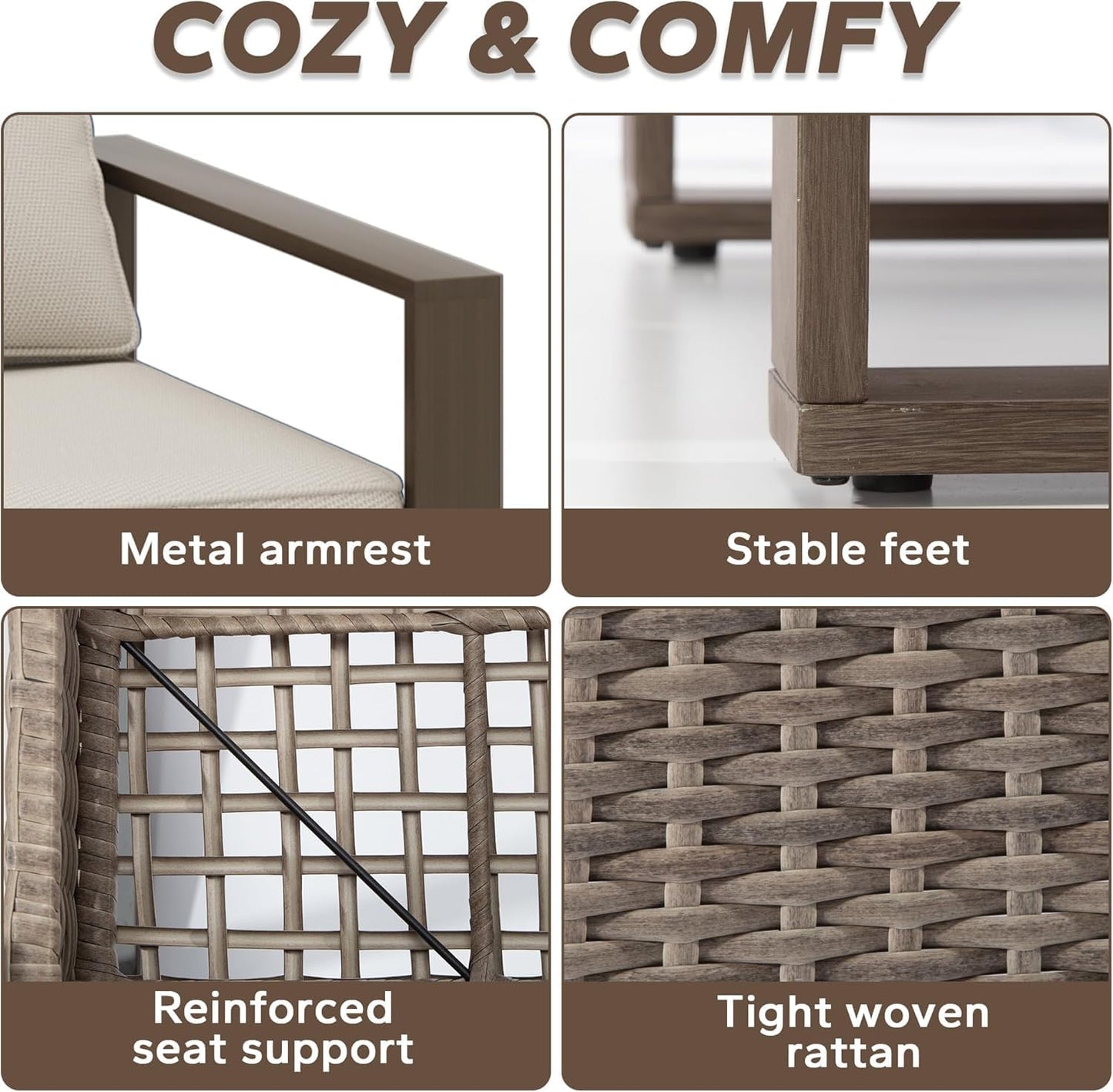 Outdoor Swivel Rocker Patio Metal Chairs Set of 2 - Porch Furniture 2 Pieces 360 Degree Glider Rockers Rattan Chairs with Washable Cushion & Metal Steel Rectangular Framed Armrest, Beige