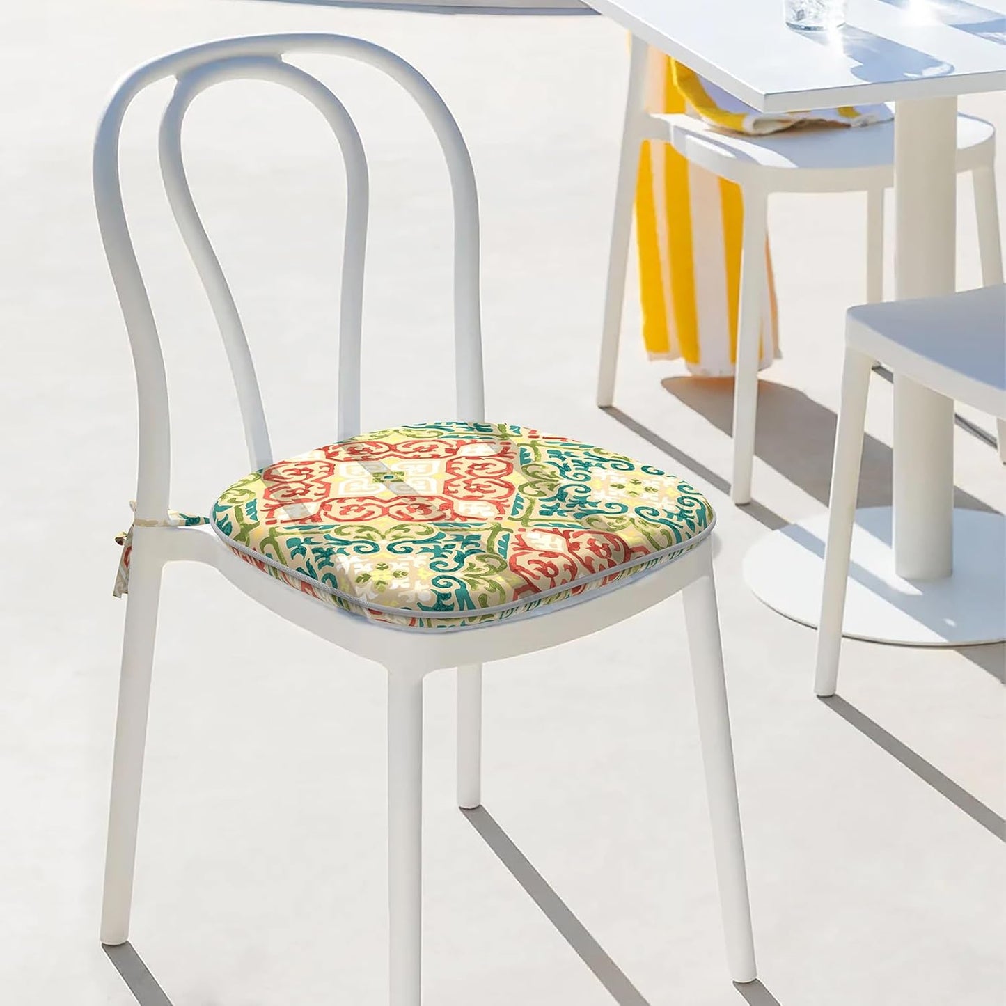 Indoor/Outdoor Chair Cushions 16x17 Inch, Patio Chair Cushions with Ties, All Weather Seat Cushions for Patio Furniture Home Garden Chair Use, Set of 4,Geometric Orange