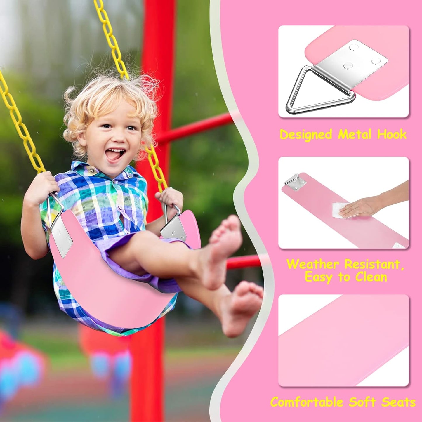 AGPTEK Swing Seat, 30.4 x 6 x 0.27 Inch Yard Swing for Boys and Girls & Adults with Metal Triangle Ring - Light Pink (113KG /250LB Weight Limit)