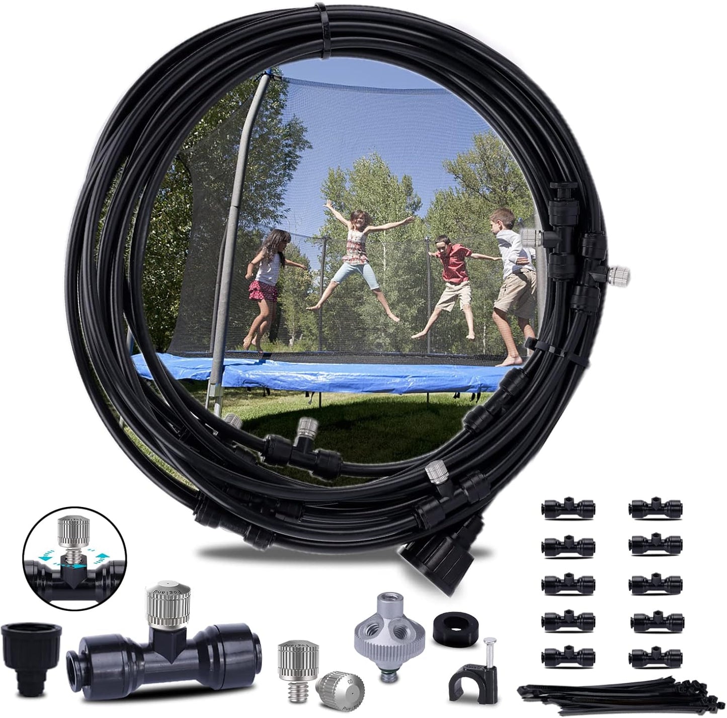 Fogalnd Patio Misting System : Outdoor Misting System 49ft Misting Cooling System with 16pcs 0.024" Orifice Thread Stainless Steel Misting Nozzle for Garden Greenhouse Gazebo