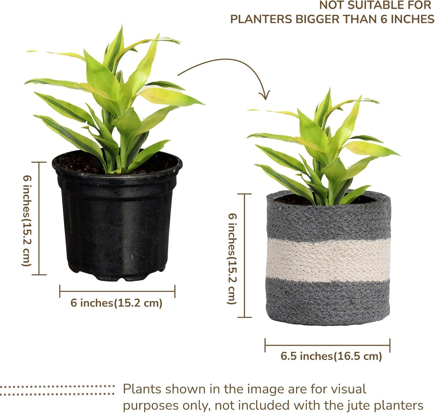 Jute Planter Basket-Woven Jute Rope Covers for Decorating Indoor/Outdoor Succulents, Small Plant Pots-Set of 2-Multi-Purpose Storage Bins 6.5 Inches - Modern Style Décor - Gray & White