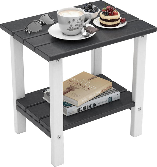 Outdoor Side Table, End Table for Adirondack Chair, 16" Patio Table for Porch, Yard, Weather Resistant (Black&White)