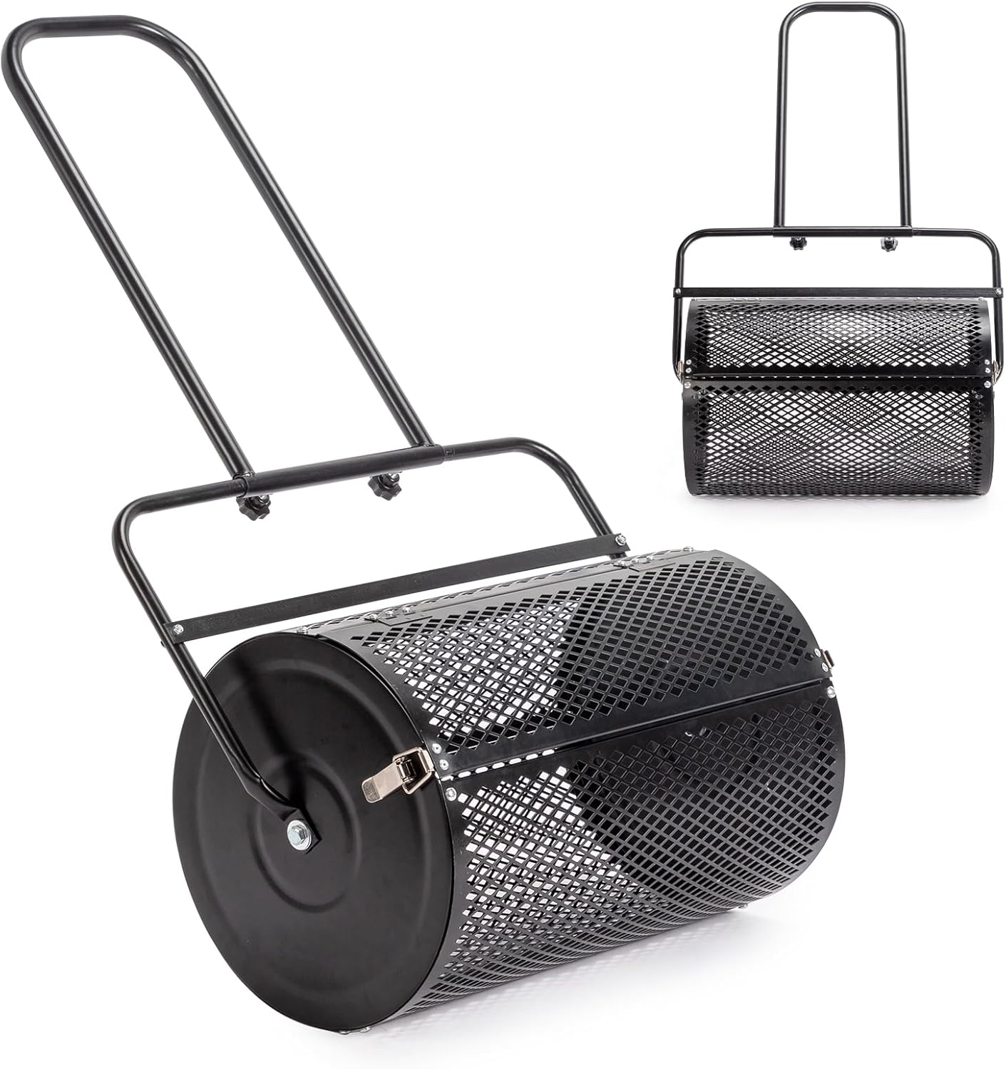 Outvita Compost Spreader and Peat Moss Spreader, 24" Push/Tow-Behind Roller Lawn Spreader with Steel Mesh Basket Garden Spreader for Spreading Manure Mulch Topsoil