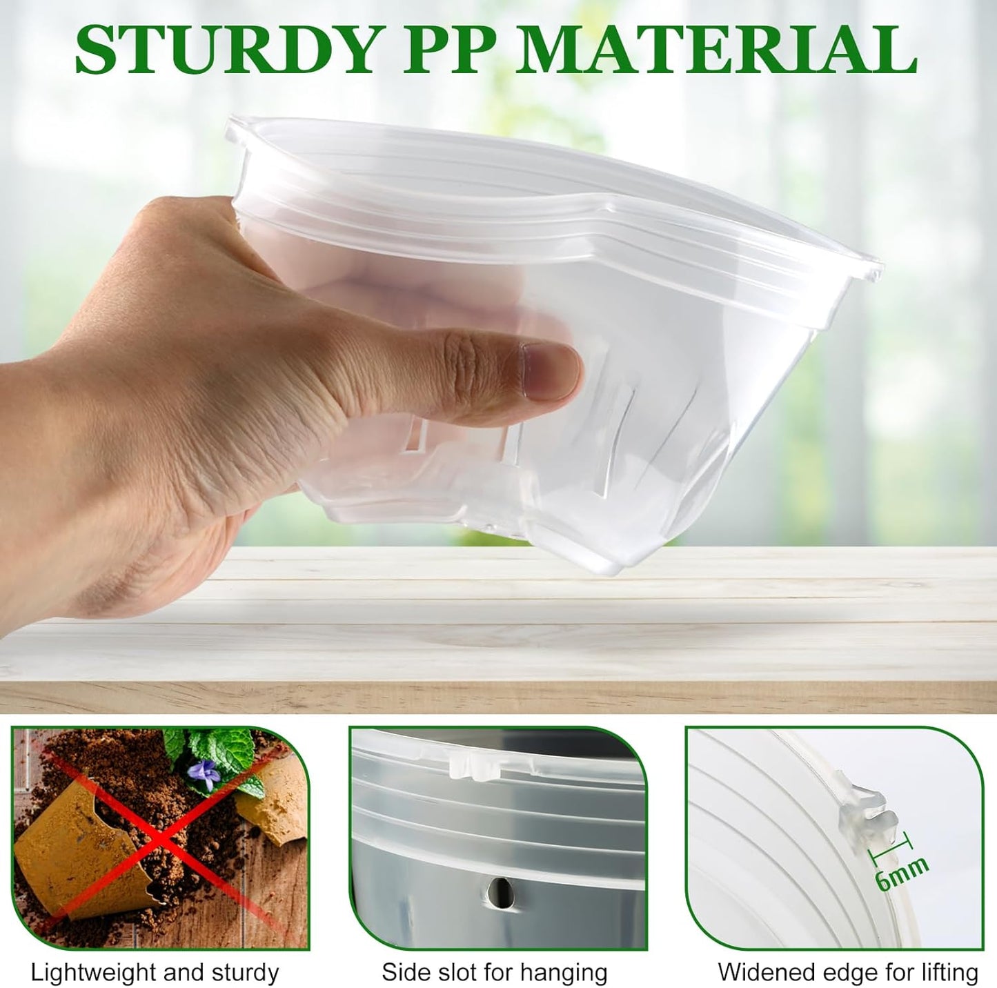 REMIAWY Orchid Pot, 12 Orchid Pots with Holes and 9 Saucers, 3 Each of 4.1, 4.8, 5.7 and 6.4 Inch Clear Flower Planter for Repotting, Plastic Breathable Plant Nursery Planters with Drainage