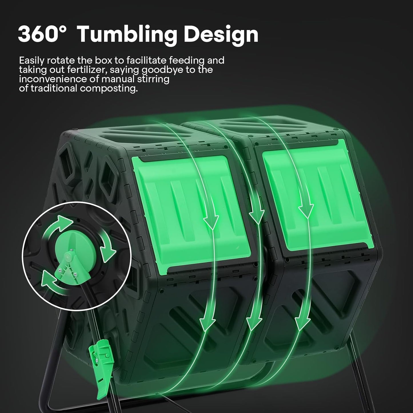 Athena Collection Chamber Compost Tumbler, 34 Gallon Outdoor Composter with Easy Assembly, Tumbling Compost Bin in PP Material for Garden, Yard & Kitchen Waste, Includes Gloves