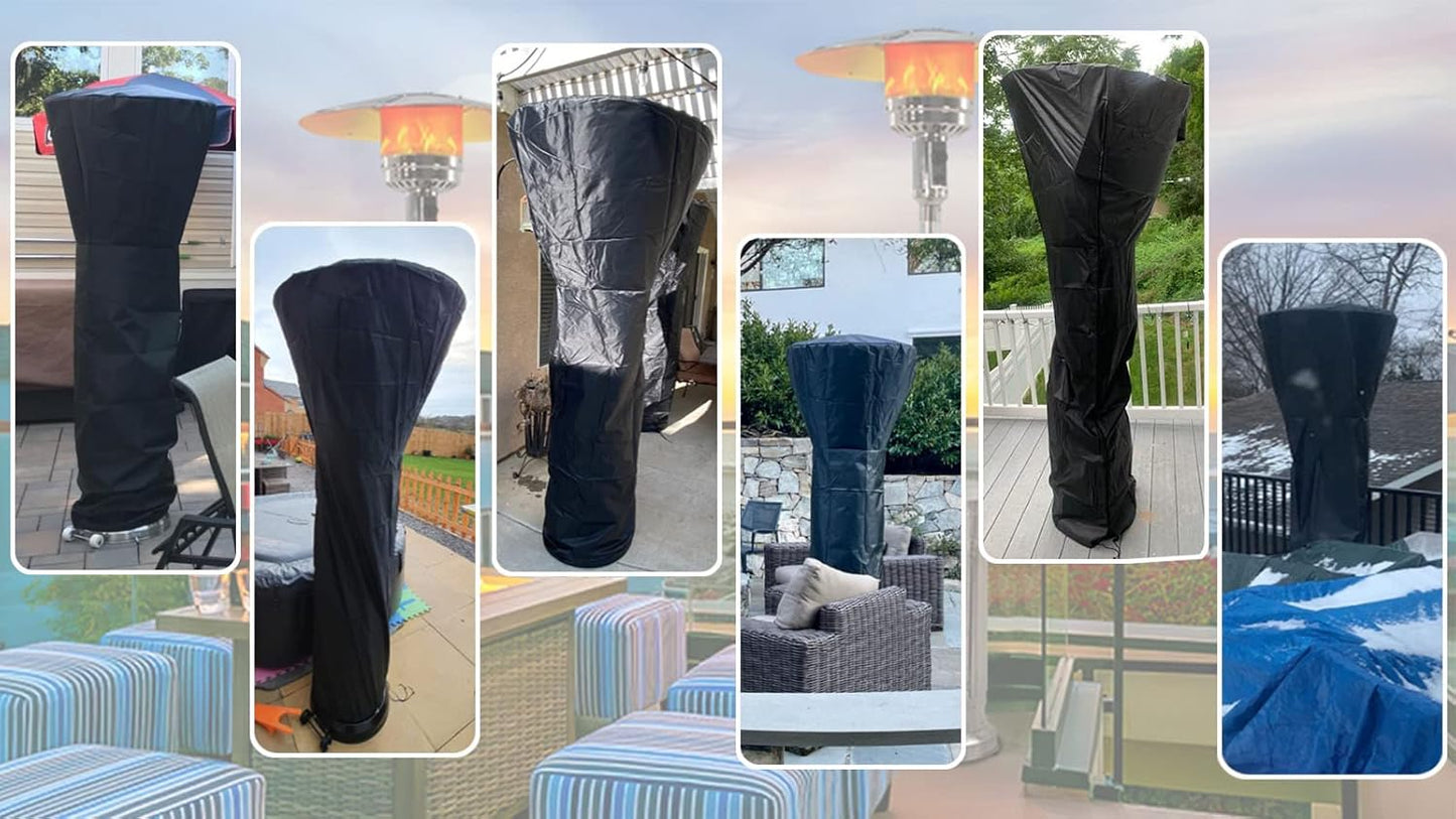 Siruiton Patio Heater Covers with Zipper & Air Vent, Waterproof, Dustproof, Wind & Snow-Resistant, 420D UV-Resistant, Black, 2 Pack (89" Height x 33" Dome x 19" Base)