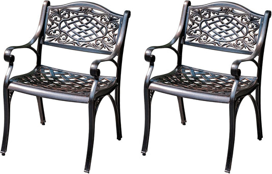 Outdoor Dining Chair Cast Aluminum Patio Chairs Set of 2 All-Weather Patio Dining Chair with Adjustable Feet for Backyard Garden (Die-Casting C Chair)