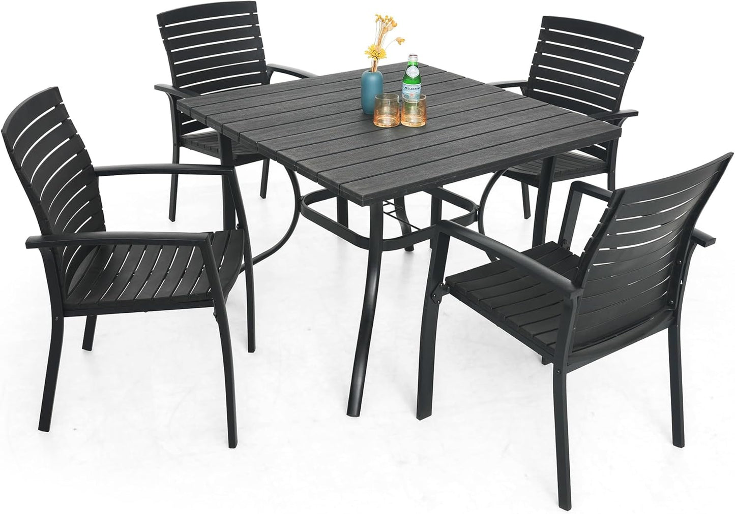 Outdoor Dining Table with 1.6" Umbrella Hole, Picnic Table Plastic Square Backyard Bistro Table Outdoor Dining Table for Garden, Poolside, Backyard, Black, 37x37inch