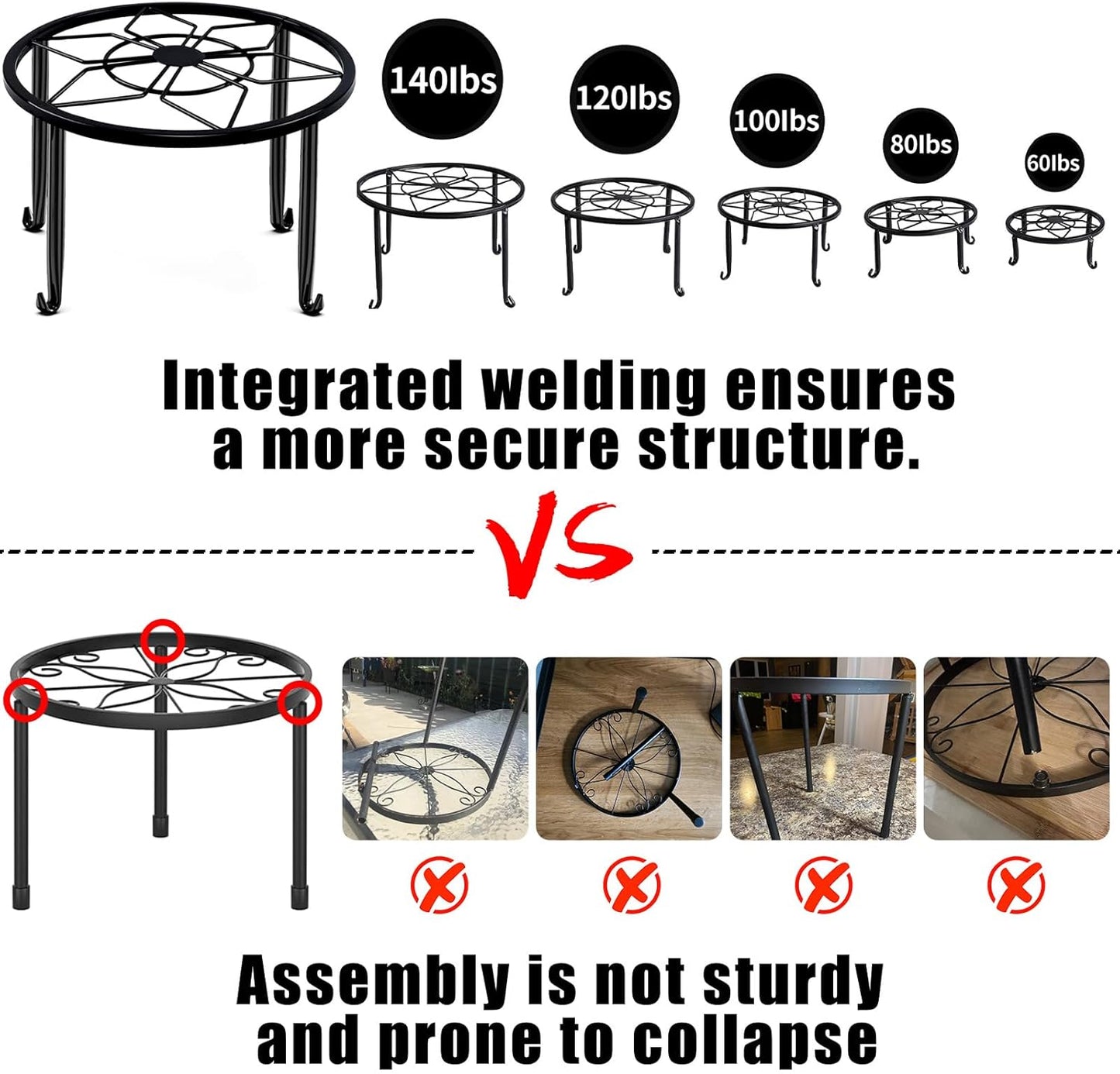 5 Pack Metal Plant Stands,Heavy Duty Potted Holder for Flower Pot,Indoor Outdoor Metal Rustproof Iron Garden Container Round Supports Rack for Planter…