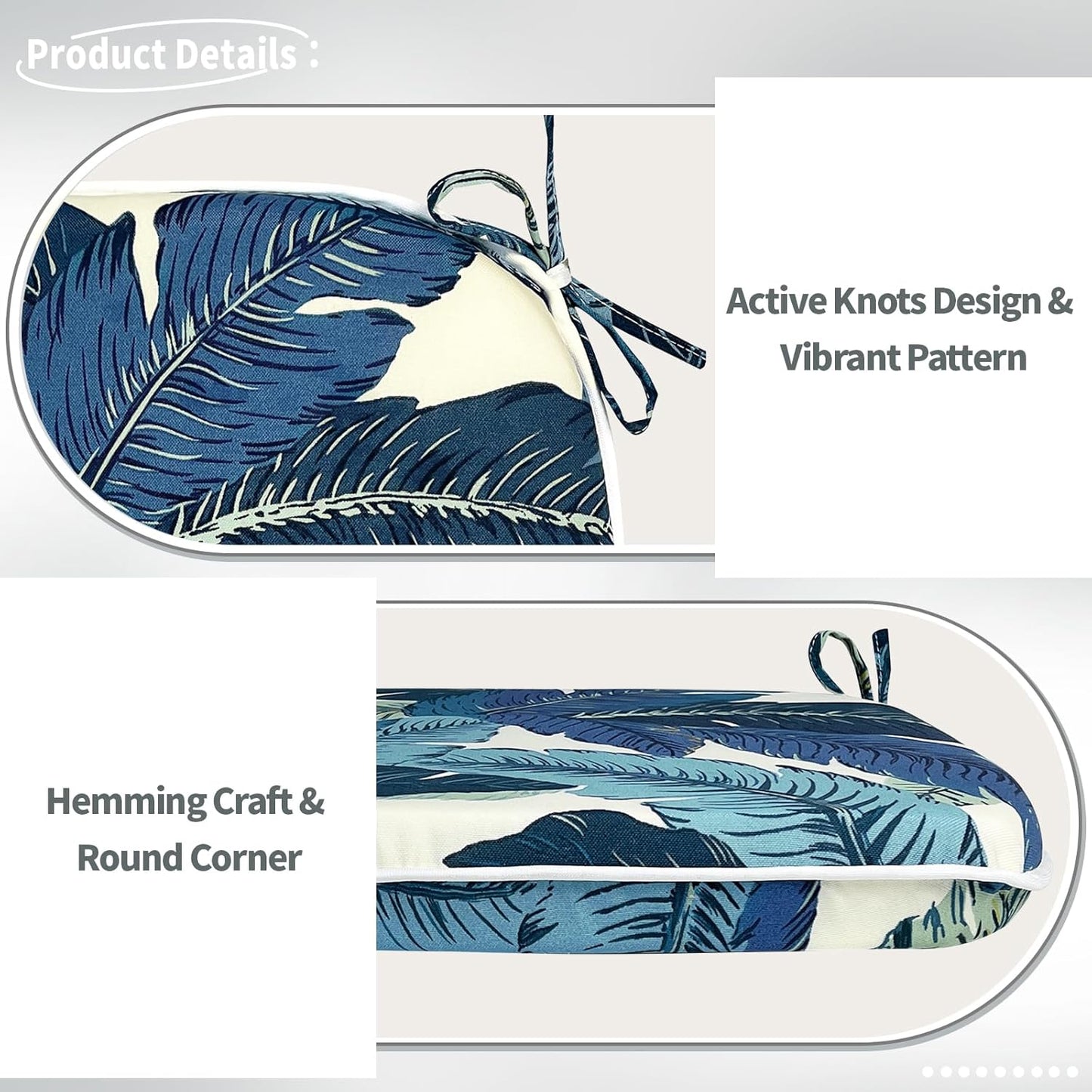 Indoor/Outdoor Chair Cushions 16x17 Inch, Patio Chair Cushions with Ties, All Weather Seat Cushions for Patio Furniture Home Garden Chair Use, Set of 4, Swaying Palms Blue