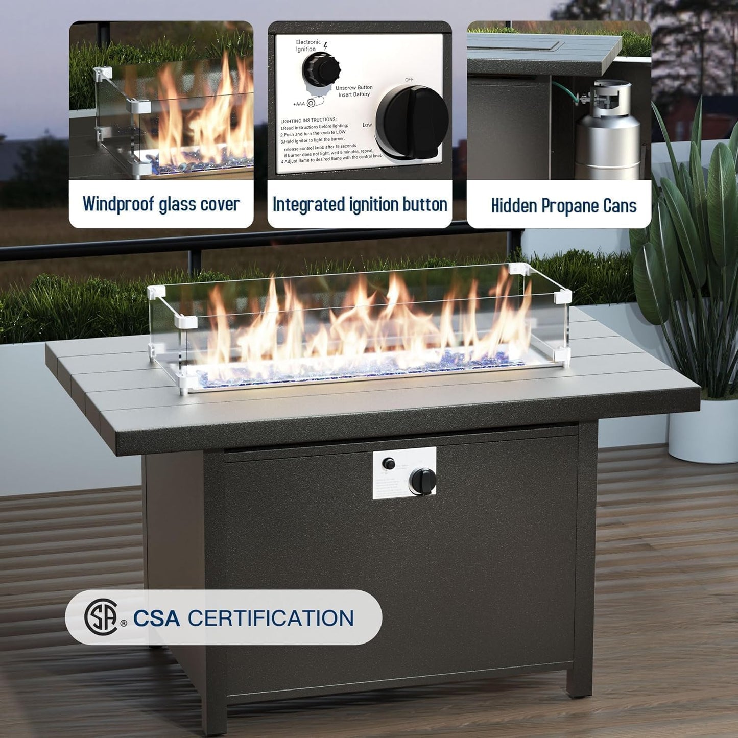 Aluminum Patio Furniture Set with Fire Pit Table, 8 Seats Outdoor Patio Conversation Set Modern Metal Patio Sectional Sofa w/5.1" Upgrade Cushions for Porch, Patio, Backyard(Dark Grey).