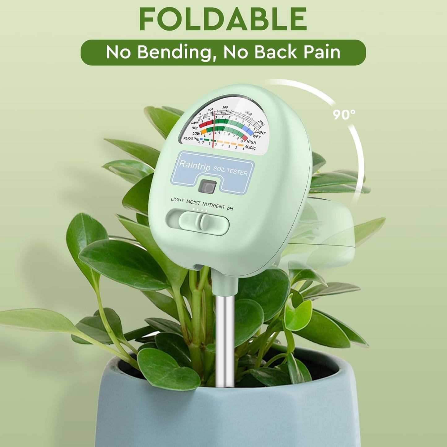Soil Moisture Meter, 4-in-1 Moisture Meter for Plants, Tester for Moist, Light,Nutrients, pH, Soil Test Kit, Great for Garden, Lawn, Farm, Indoor & Outdoor Use, No Battery Required