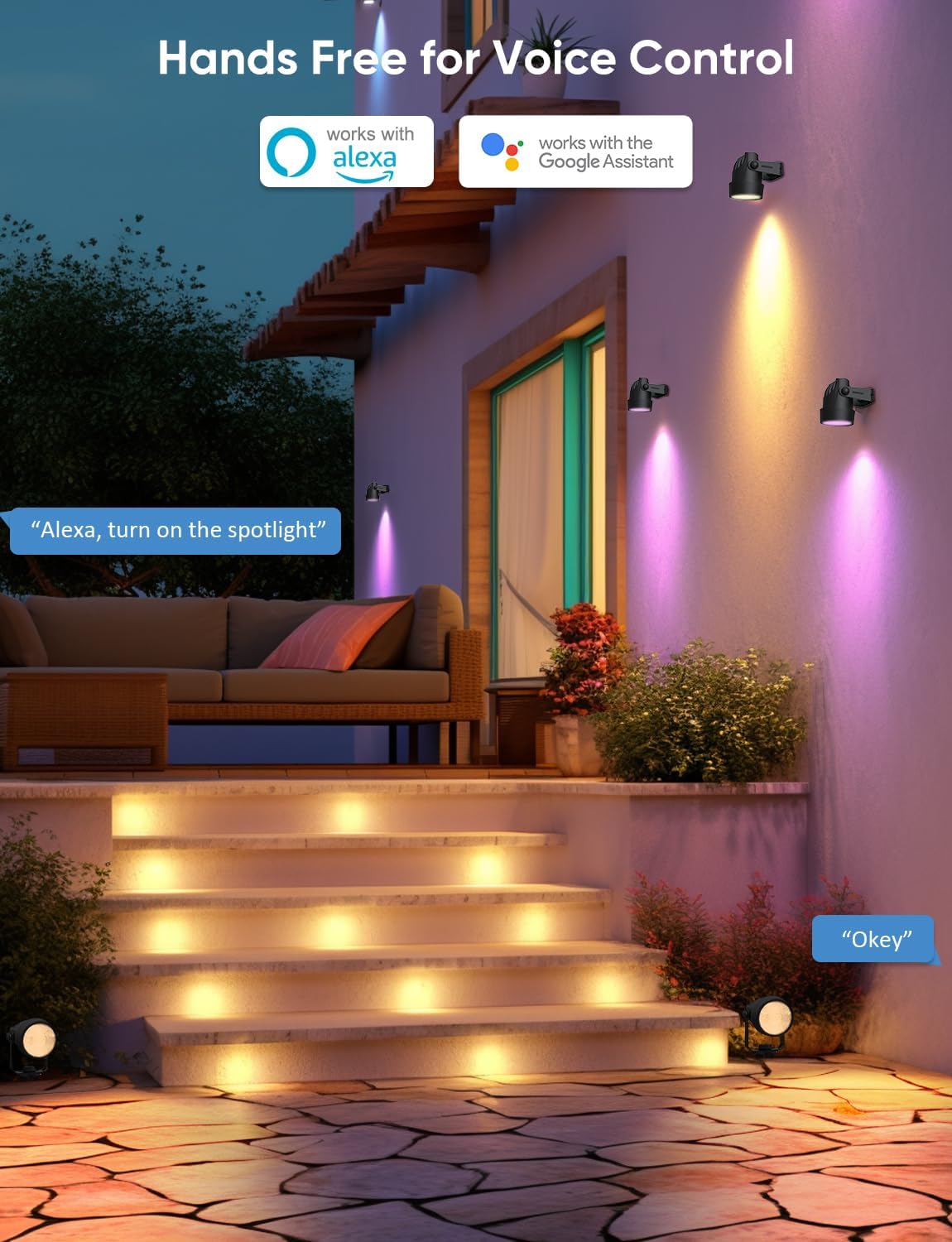 Spot Lights Outdoor, RGBW Low Voltage Landscape Lighting, Color Changing Uplighting Spotlights with App, IP65 Waterproof LED Outdoor Lights for Garden Yard Outside Decoration, 6 Pack