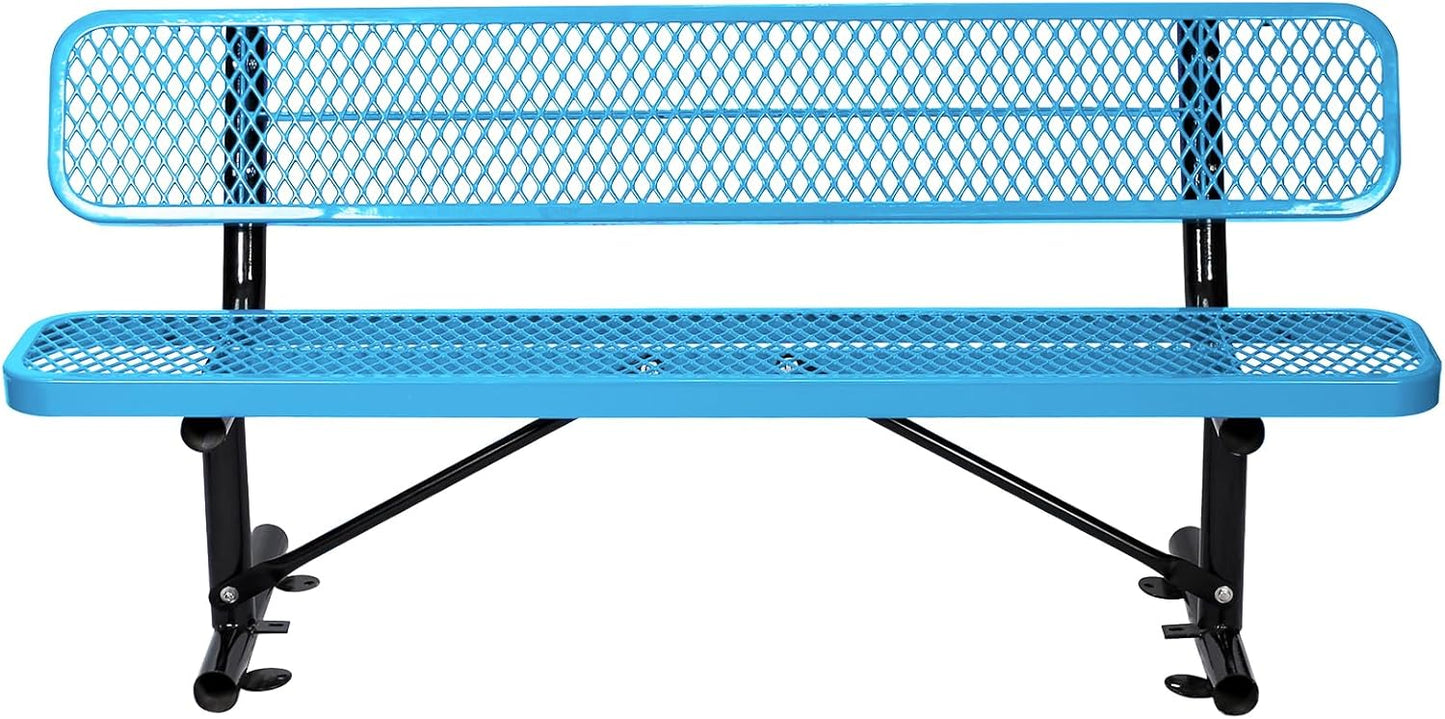 Thermoplastic Coated Iron Park Bench for Outside, Heavy Duty Metal Garden Bench, Expanded Commercial Grade Seating for Shopping Malls, Lawn Yard Porch Entryway (Blue with Backrest, 72IN)
