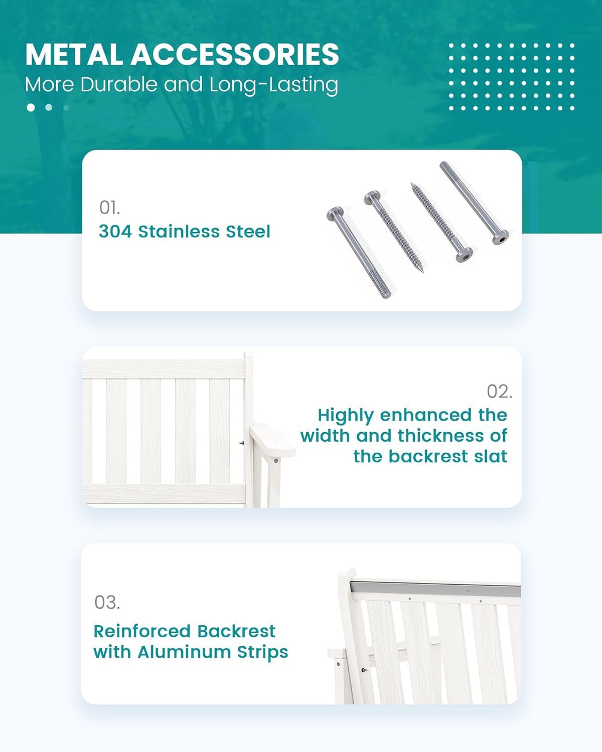 SERWALL Outdoor Bench, HDPE Outdoor Benches Weatherproof, 2-Person Garden Bench with 660 lbs Weight Capacity, Patio Benches for Outdoors, Garden, Porch, Backyard and Park, White, 4 Pack