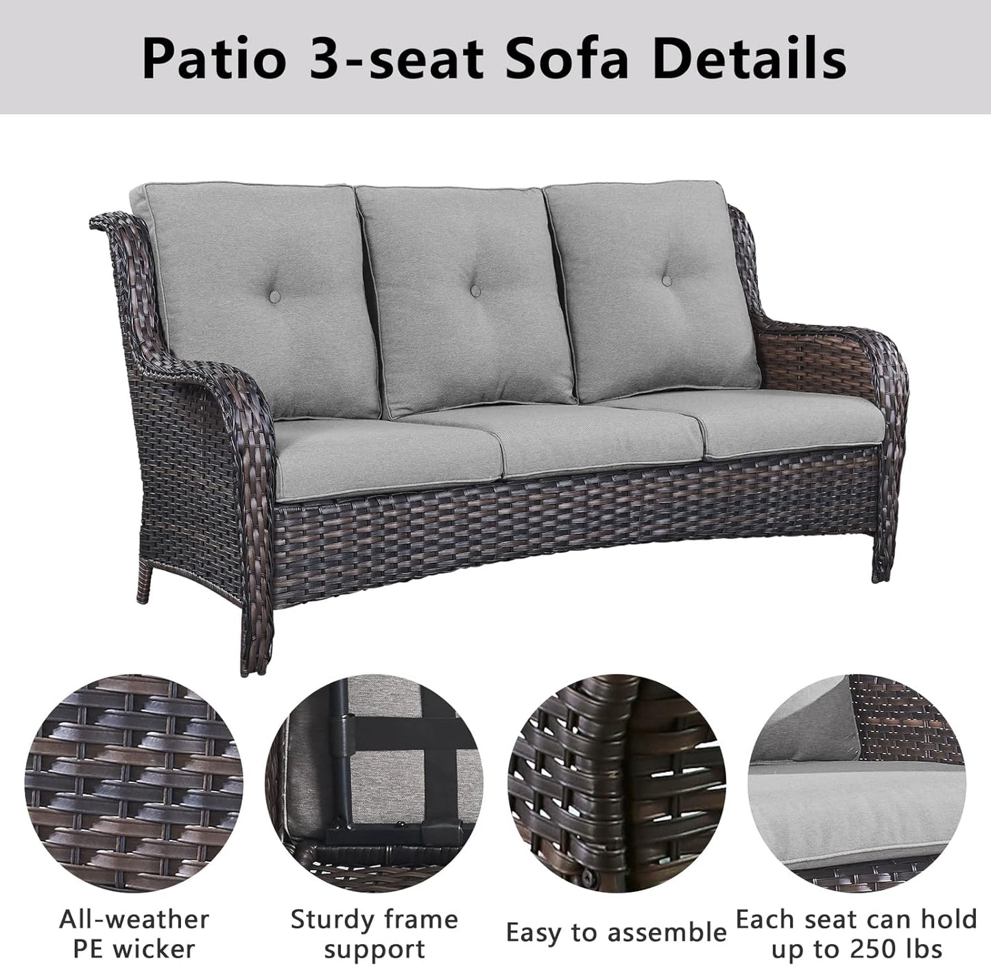 Wicker Patio Furniture Sets - 13 Piece Outdoor Rattan Furniture Conversation Sets with 4 Swivel Rocker Chairs, 2 Rattan Sofas, Wicker Ottomans and Coffee Table, Brown/Grey