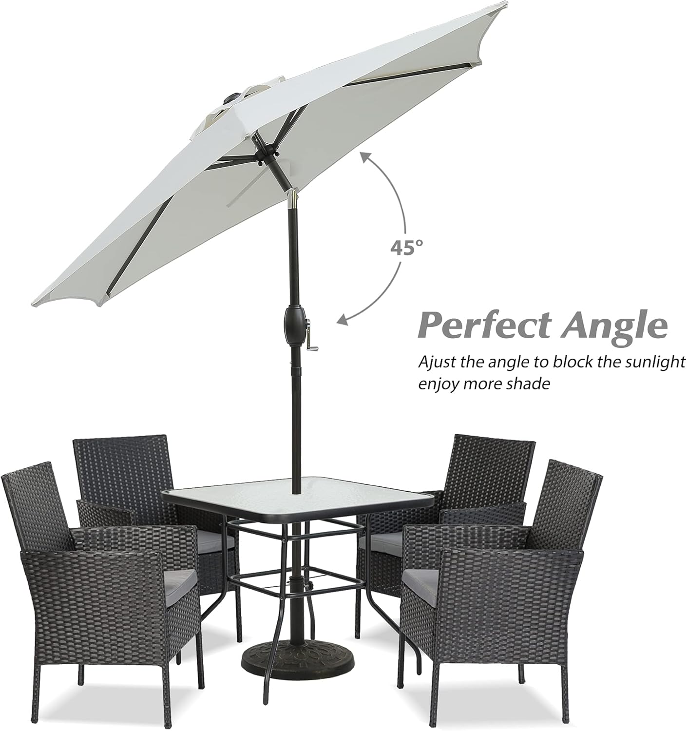 Aok Garden 7.5 ft Patio Umbrella Outdoor Market Umbrella Tilt Button and Crank 6 Ribs for Deck Lawn Pool& Backyard
