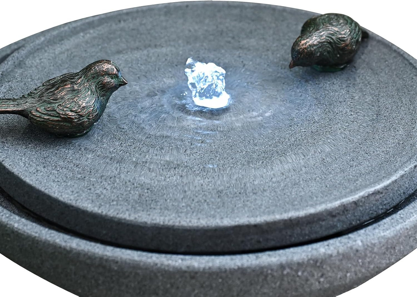 30.7" Outdoor Garden Floor-Standing Water Fountain with LED Light and Pump, Two Birds Embossed Pattern Pedestal Ceramic Watefall for Patio, Backyard, Deck, Porch and Home Art Decor