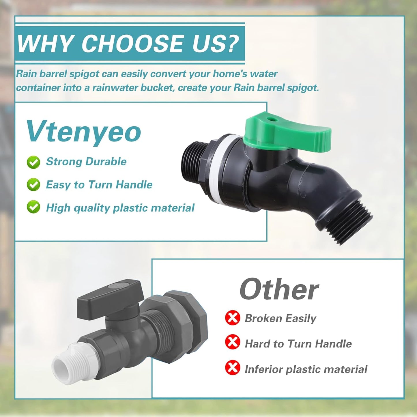 Plastic Rain Barrel Spigot, High Flow Valve Core, 3/4 NPS Inlet x 3/4 GHT Outlet Bulkhead Valve for Outdoor Plastic Bucket Rain water Drum Container Down Spout Collector in