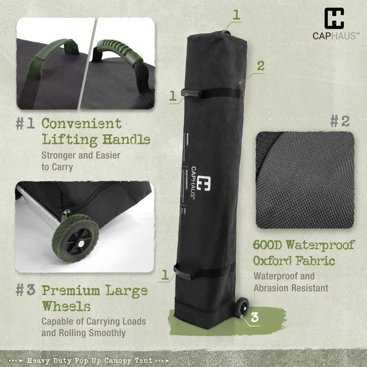 CAPHAUS Patented One-Push Pop Up Outdoor Canopy Tent, Heavy-Duty Commercial Grade w/Central Lock, Portable and Instant Folding Shelter with Wheeled Carry Bag and Weight Bag, 10ft x 10ft, Dark Grey