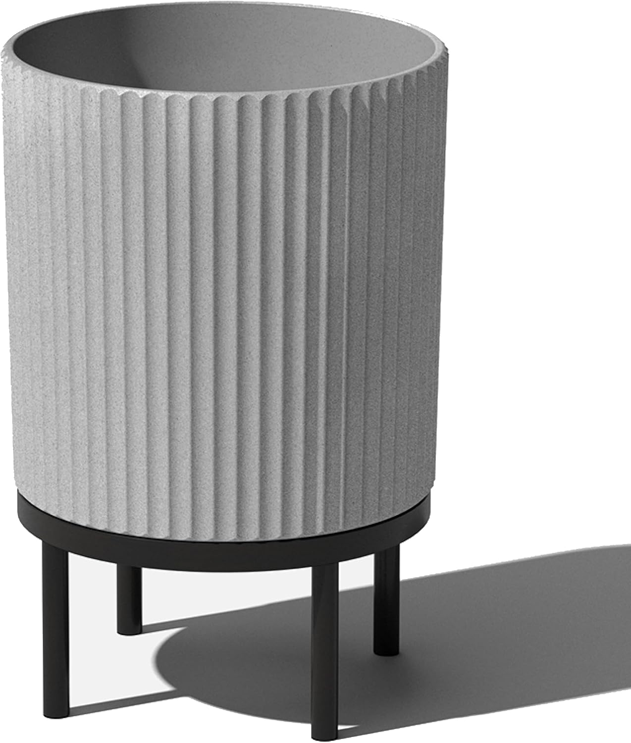 Veradek Demi Series Round Planter w/ Stand for Porch/Patio | Durable Plastic-Concrete & Wooden Stand | Modern Décor for Tall Plants, Flowers