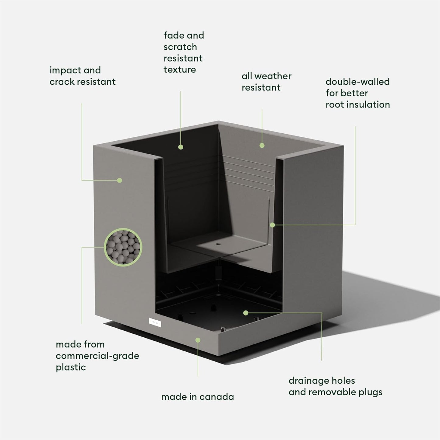 Veradek Block Series Cube Plastic Planter - Large Square Planter for Indoor or Outdoor Patio/Garden | Durable All-Weather Use with Drainage Holes | Modern Décor for Tall Plants, Trees, Flowers
