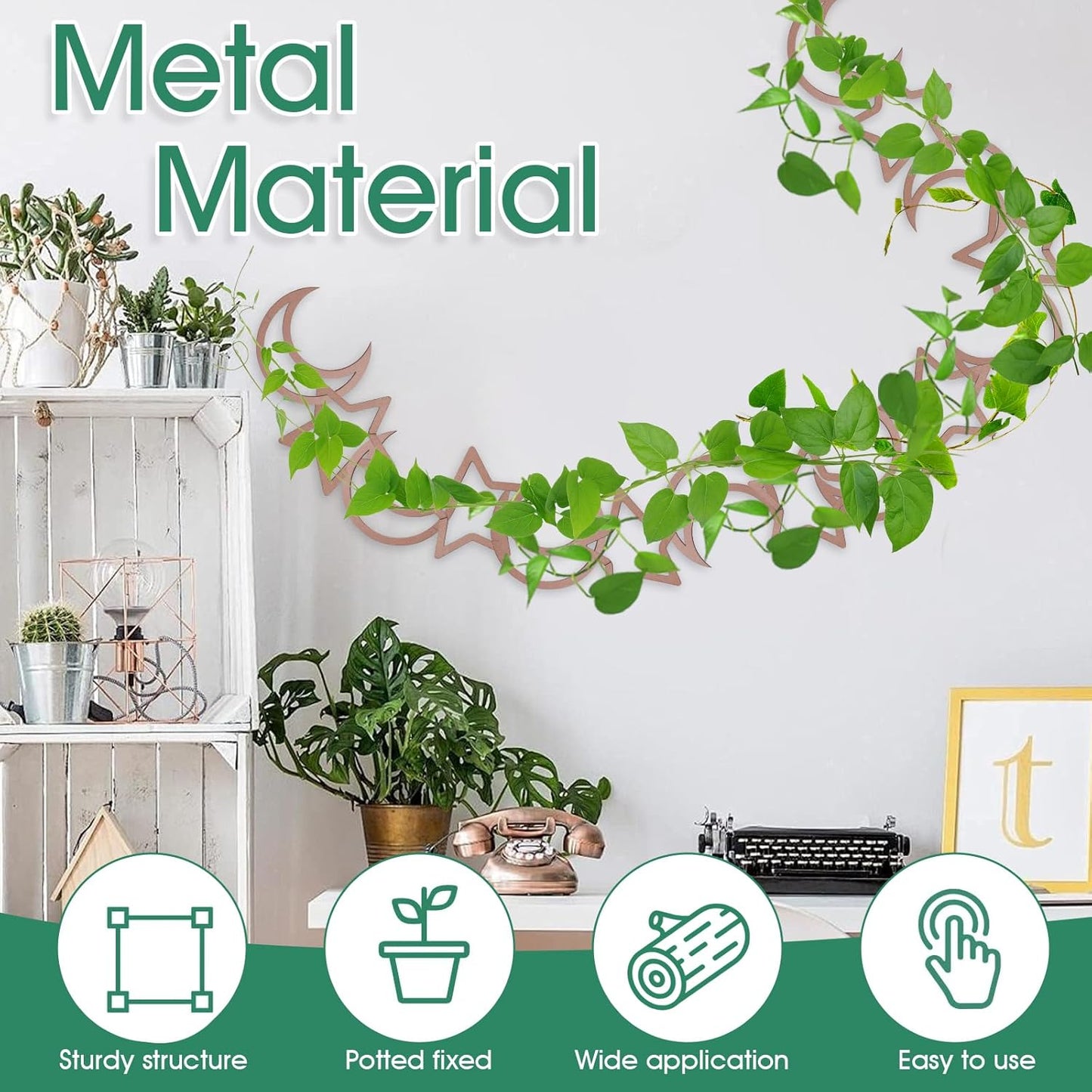 20pcs Chain Trellis for Climbing Plants, HSSZXFR DIY Plant Climber Support for Vines and Garden Wall Trellis, Indoor and Outdoor Accessories for Monstera Pothos Ivy Flower (Star and Moon)