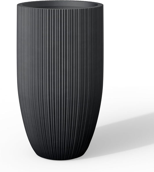 Kante 24 Inch Tall Round Concrete Planter, Large Indoor Outdoor Plant Pots with Drainage Hole and Rubber Plug, Modern Decorative Garden Pots for Home Patio Porch, Textured Black