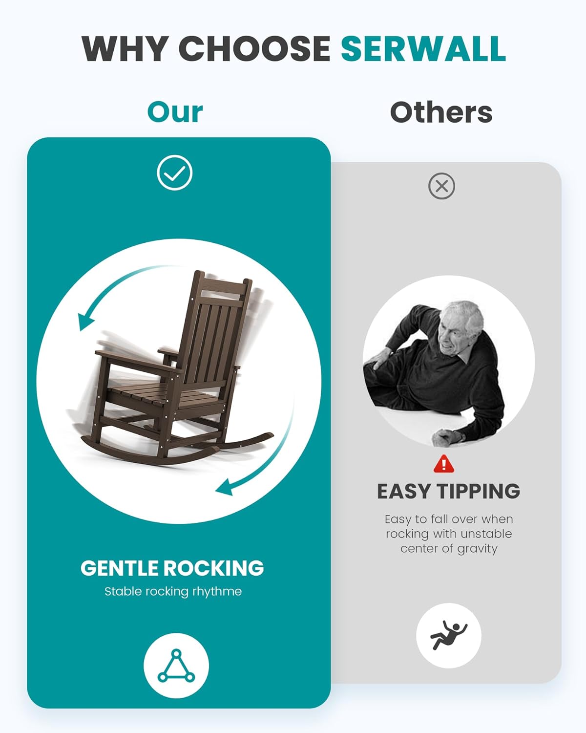 SERWALL Oversized Outdoor Rocking Chair Set of 4, HDPE Rocker for Adults, Patio Rocking Chairs for Porch, Coffee