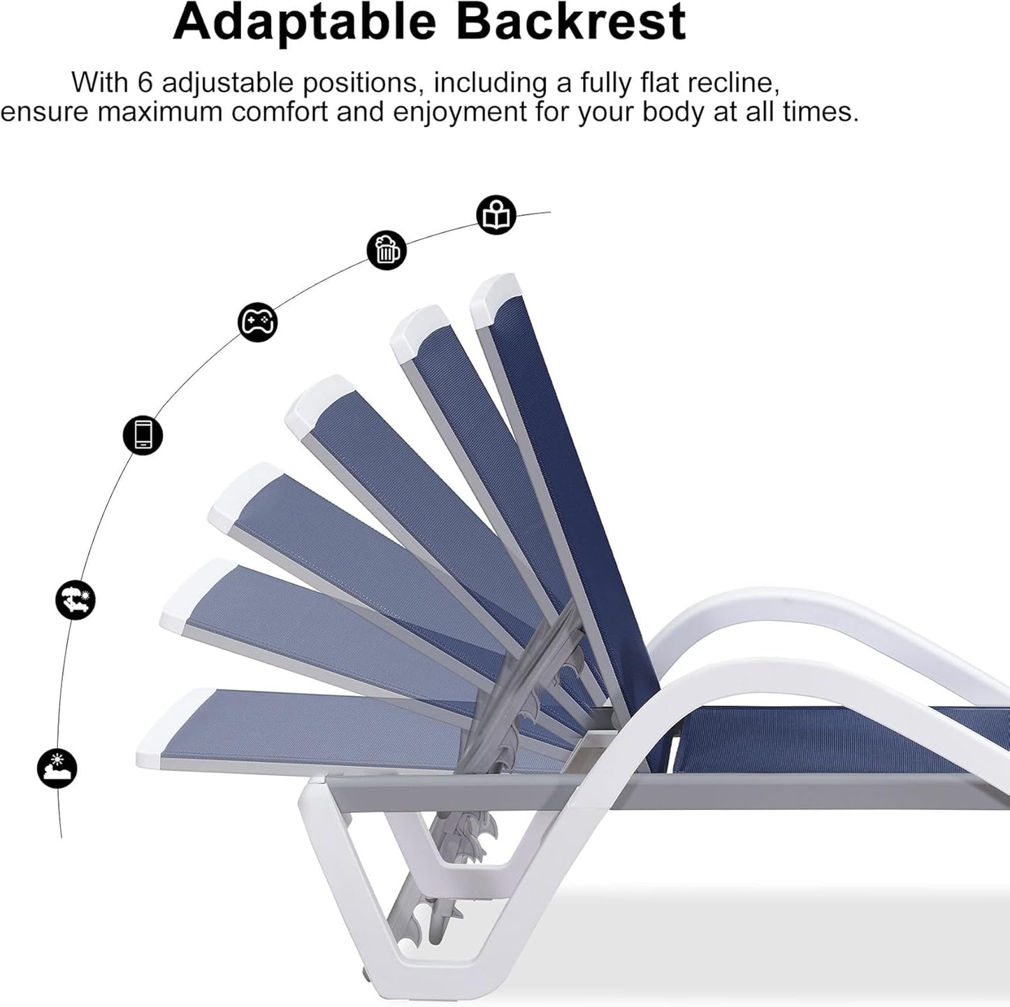 PURPLE LEAF Patio Chaise Lounge Chair Outdoor Plastic Textilene Sun Bathing Recliner Tanning Pool Lounger with 6 Adjustable Position for Outside Beach in-Pool Lawn Poolside, Blue