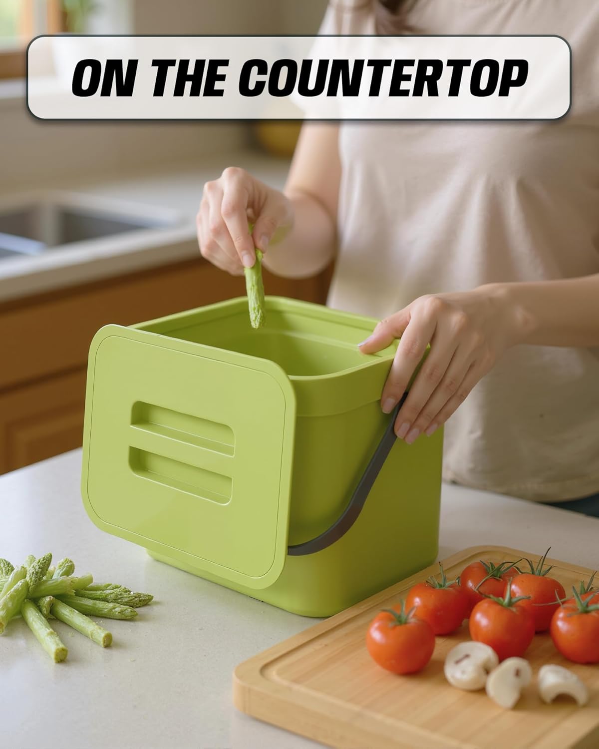 Countertop Compost Bin Kitchen, 1.8 Gallons Hanging Trash Can with Lid for Kitchen Cabinet Door, Under Sink, Wall Mounted Waste Bin for Bathroom, 7L(Lime Green)