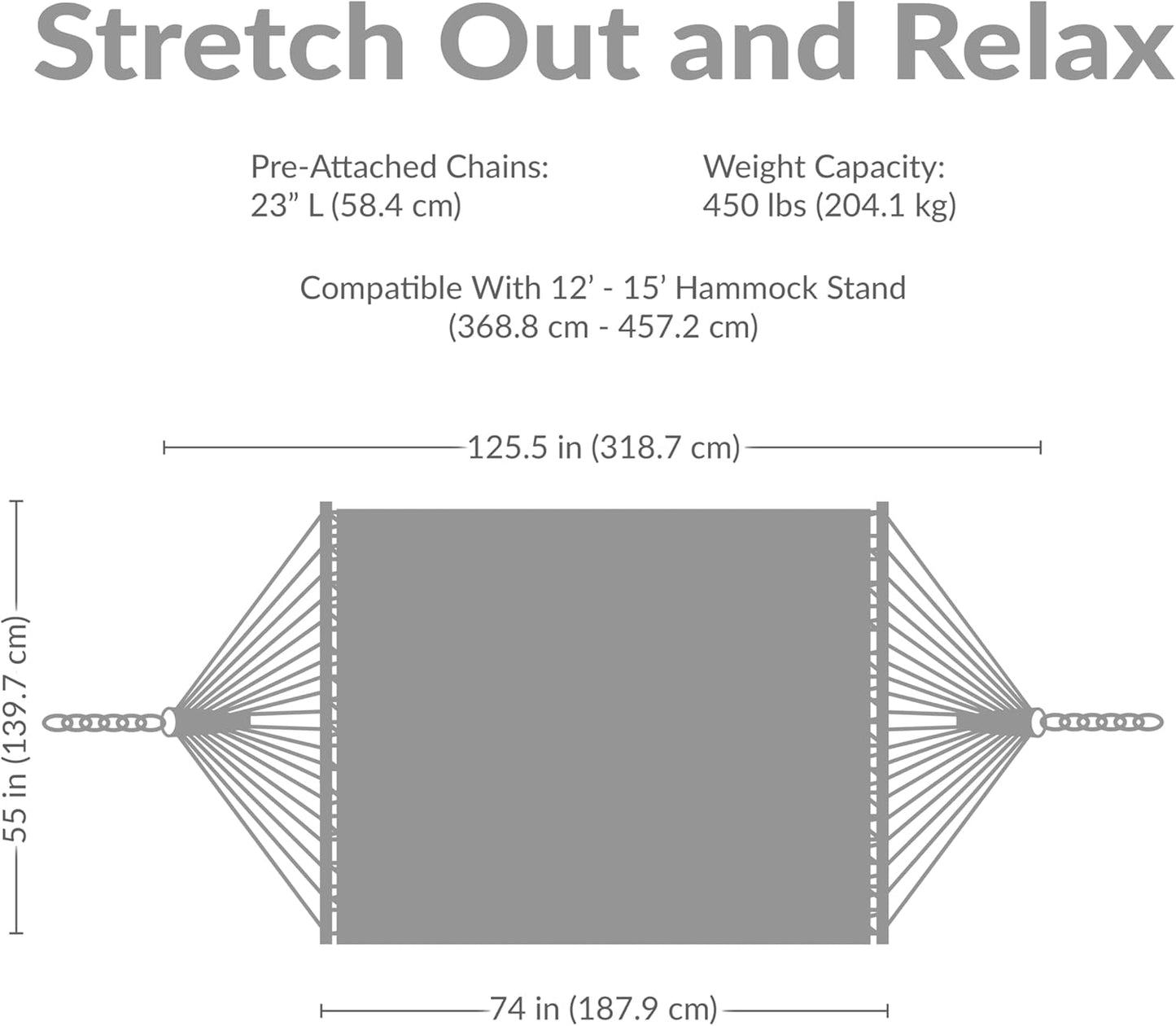 Sunnydaze Quilted Outdoor Hammock with Spreader Bars - Heavy-Duty 450-Pound Capacity Double Hammock for Outside - Nautical Stripe