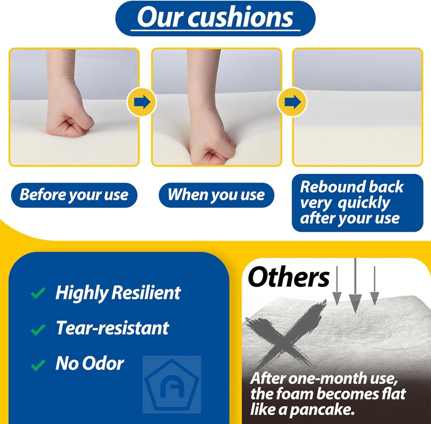 AAAAAcessories Outdoor Seat Cushions for Chairs, Waterproof, Fade-Resistant Patio Furniture Replacement Cushions, 21" x 21" x 4", Set of 2, Khaki Beige