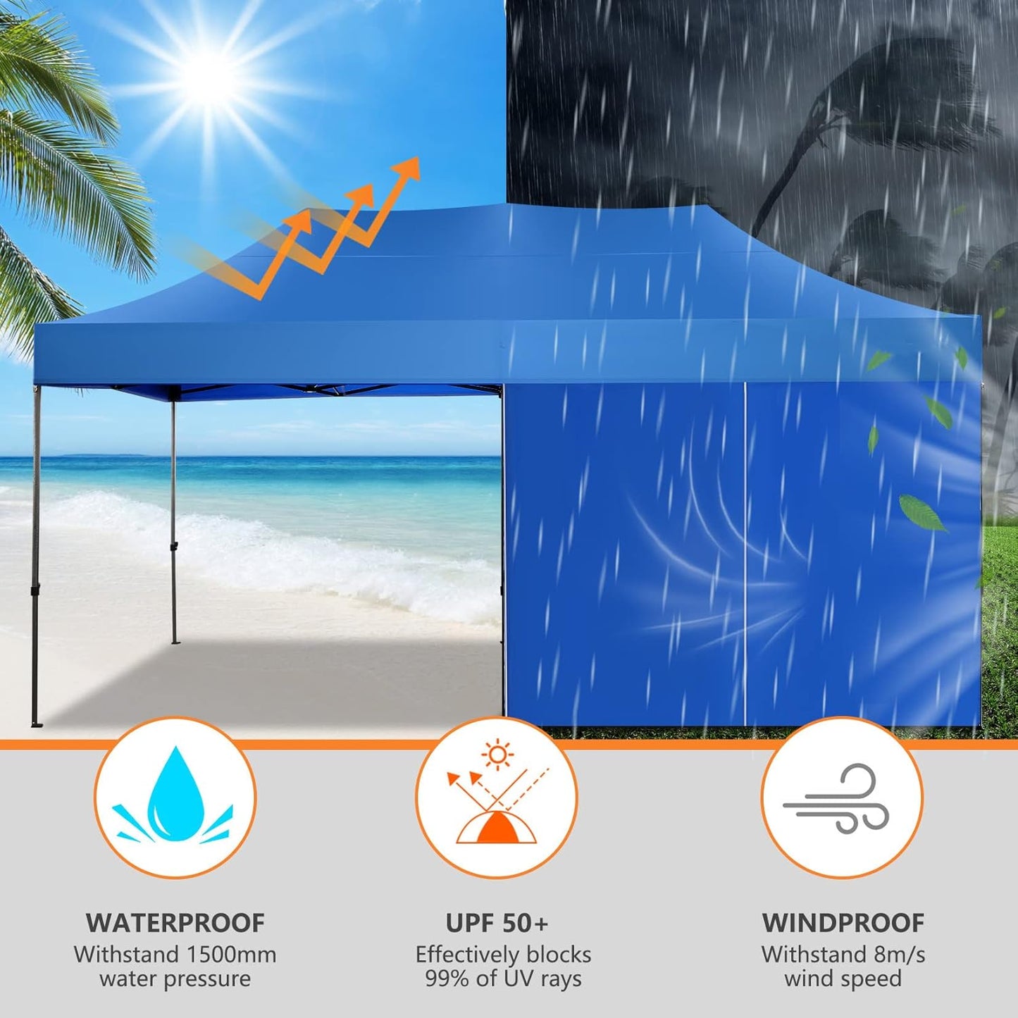 COBIZI 10x20 Pop up Canopy Tent Heavy Duty with 6 Sidewalls, Easy Set-up Commercial Outdoor Party Tent, 100% Waterproof Wedding Tent Gazebo, 3 Height Adjustable with Wheeled Bag, Blue