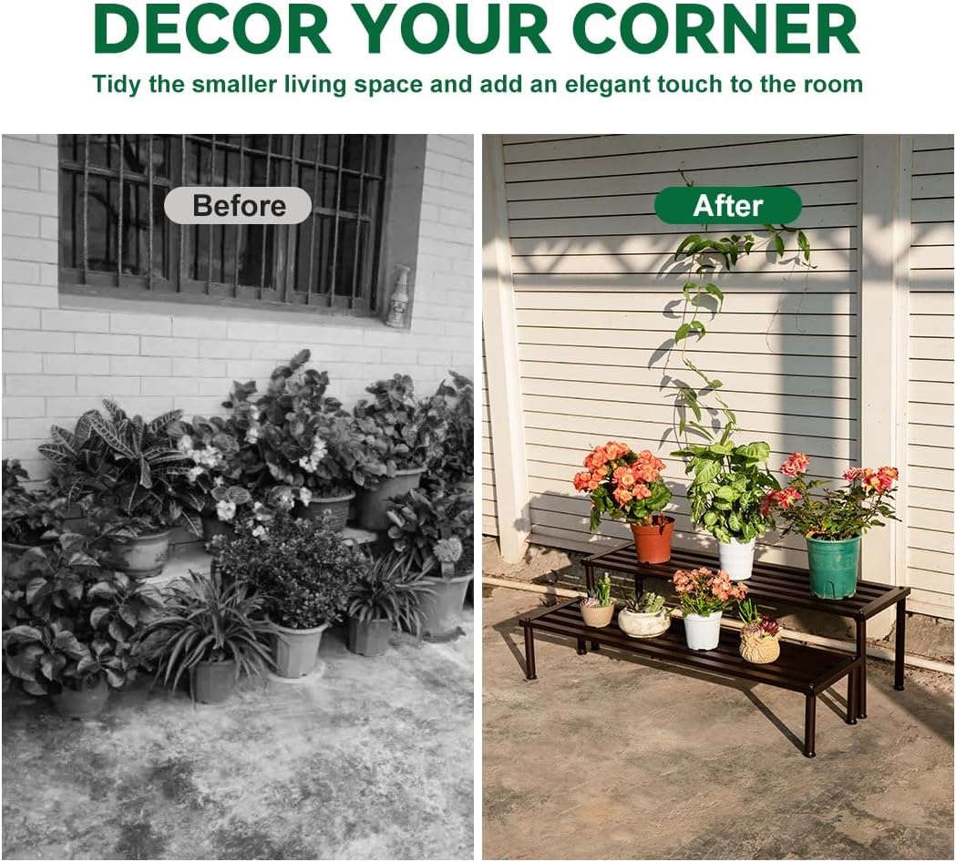 Metal Plant Stand, Rust-proof Aluminum Display Rack, Plants Display Stands Decoration Racks for Living Room Garden Balcony Patio (Ebony, 41.3Inch Tall Leg)