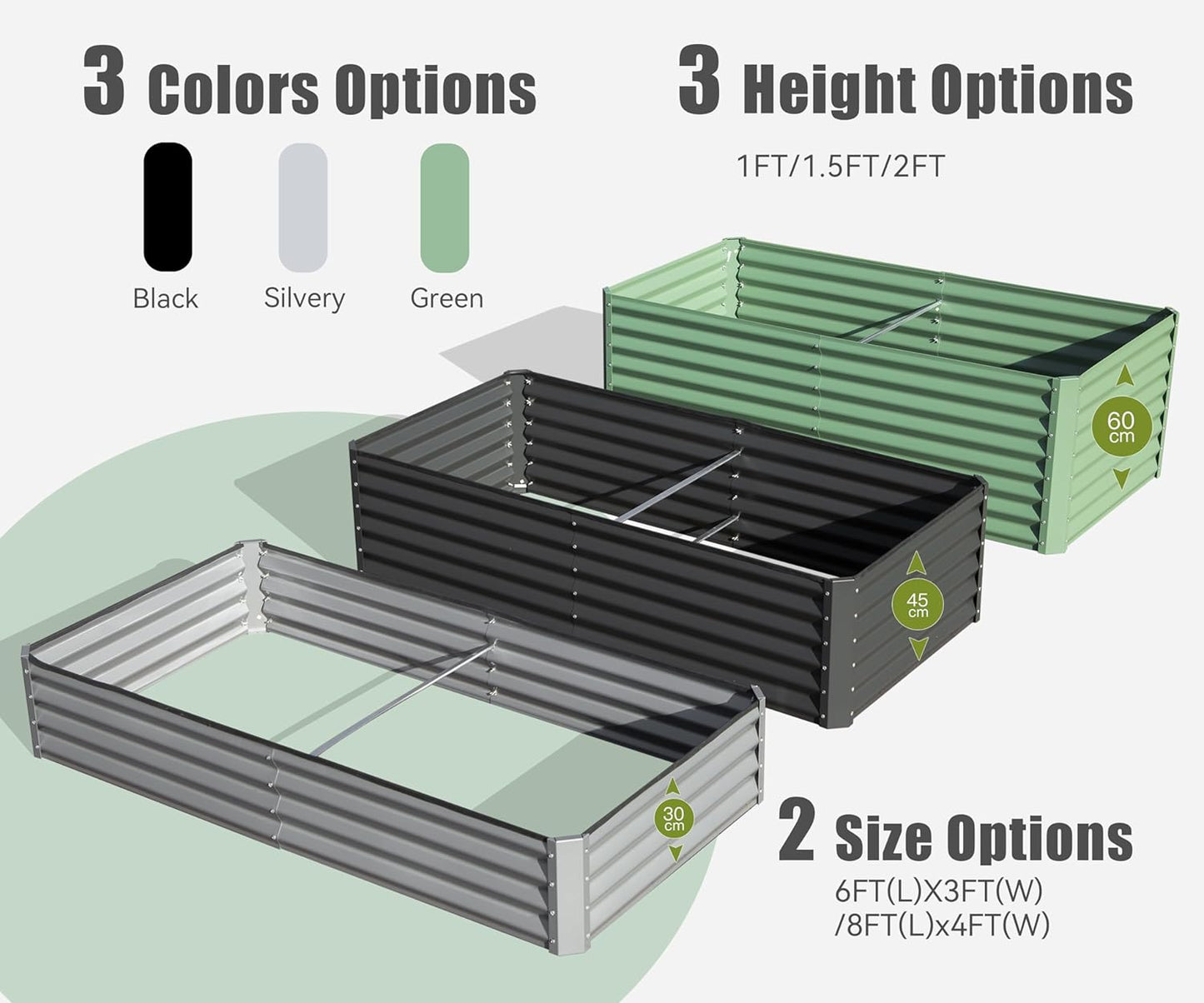 Domi Galvanized Raised Garden Bed, Outdoor Planter Garden Boxes Large Metal Planter Box for Gardening Vegetables Fruits Flowers, Silvery (6x3x1ft)