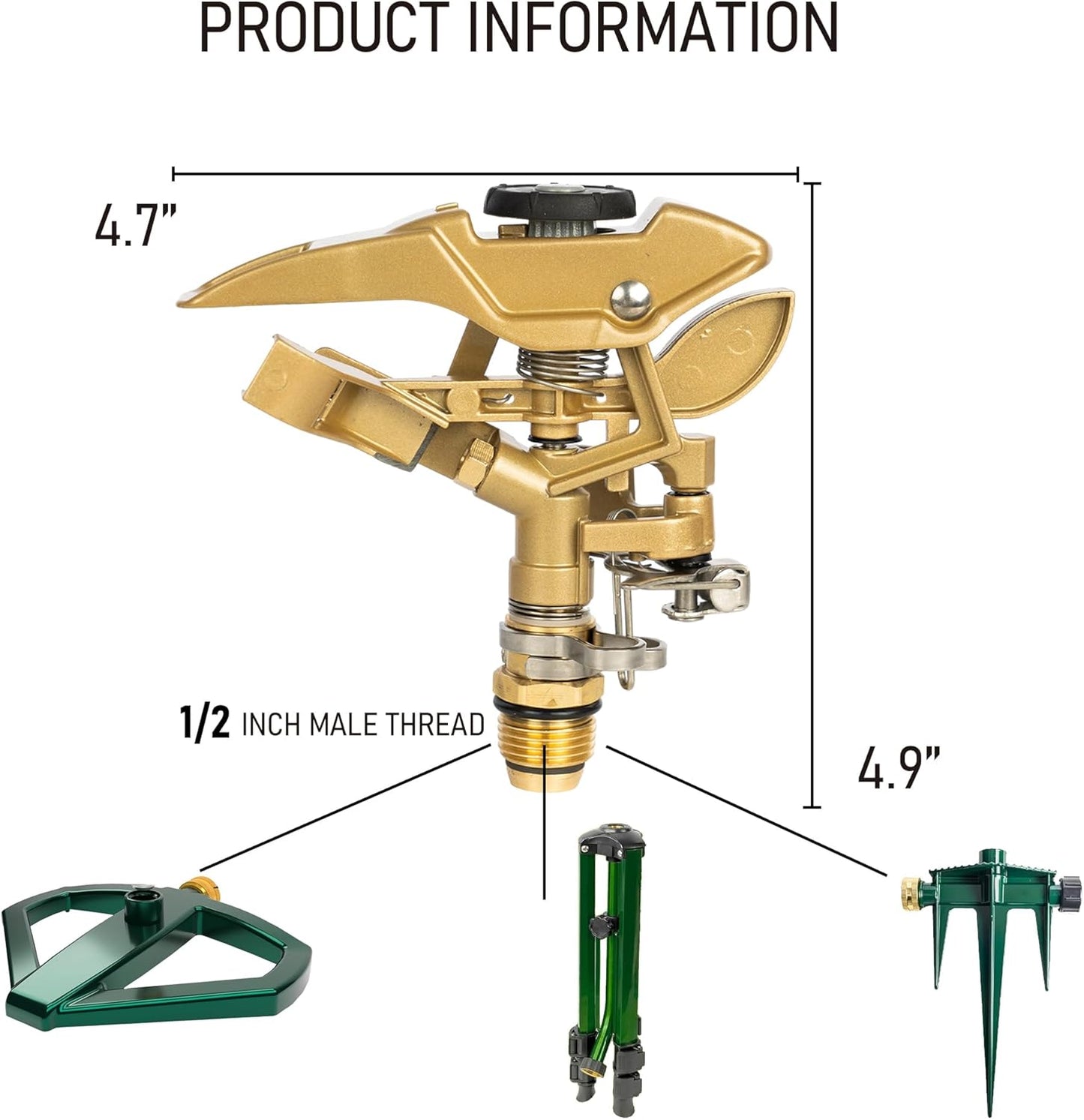 Hourleey 1/2 Inch Zinc Impact Sprinkler, 2 Pack Heavy Duty Lawn Sprinkler Head with Nozzles, Adjustable 0-360 Degree Impulse Watering Sprinklers for Large Coverage Garden Grass Yard Irrigation