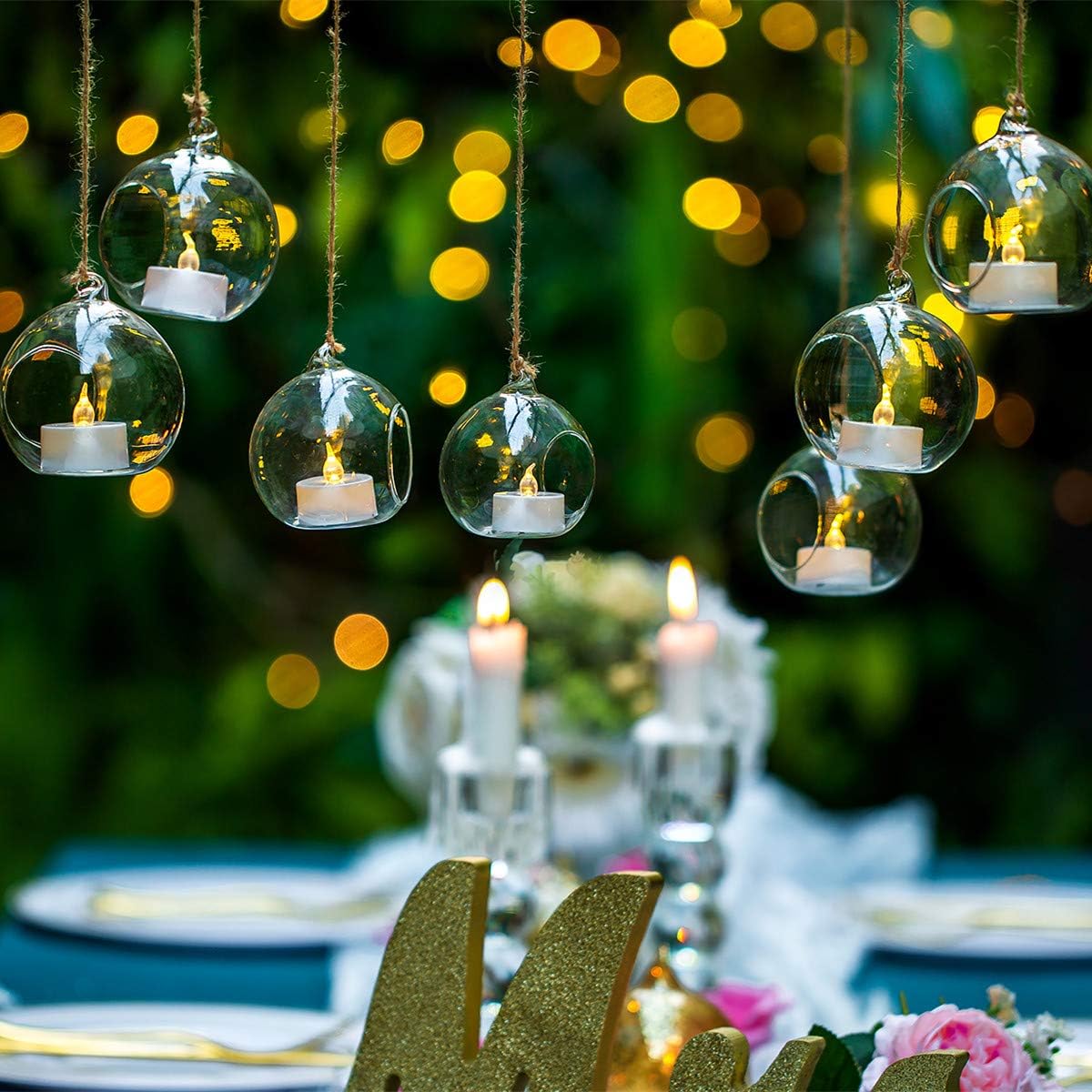 Sziqiqi 3.15inch Glass Globes Glass Bulbs Hanging Tea Light Holder Glass Terrarium Container Wedding Centerpiece Backyard Decoration Christmas Ornaments 6pcs+2 Extra