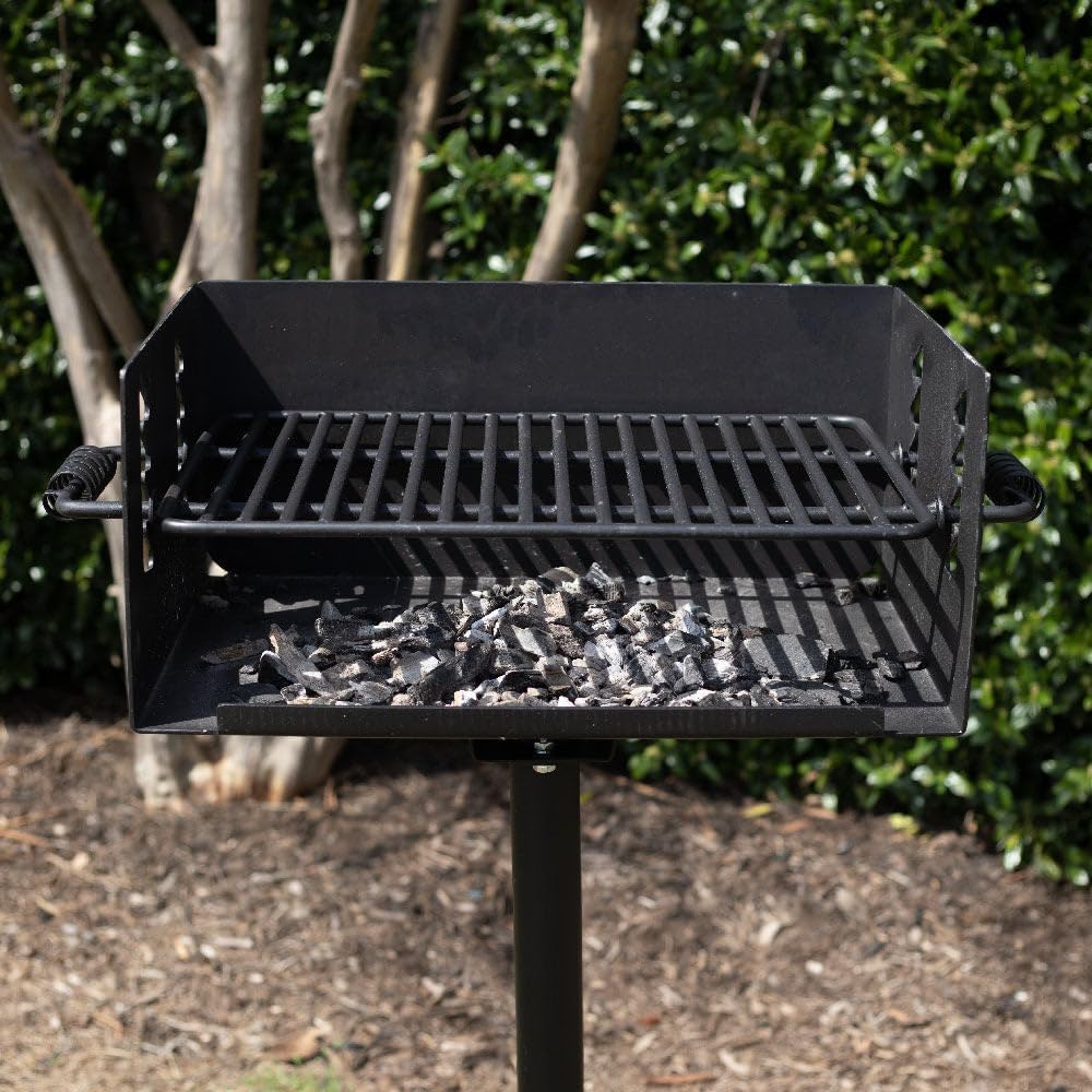 Ash & Ember Park-Style Grill, 384 Sq. In Jumbo Charcoal Grill with Base Anchor, 22.5"x16.5" Grill Grate, Single Post Outdoor Cooking Backyard BBQ, Camp Grilling Barbecues