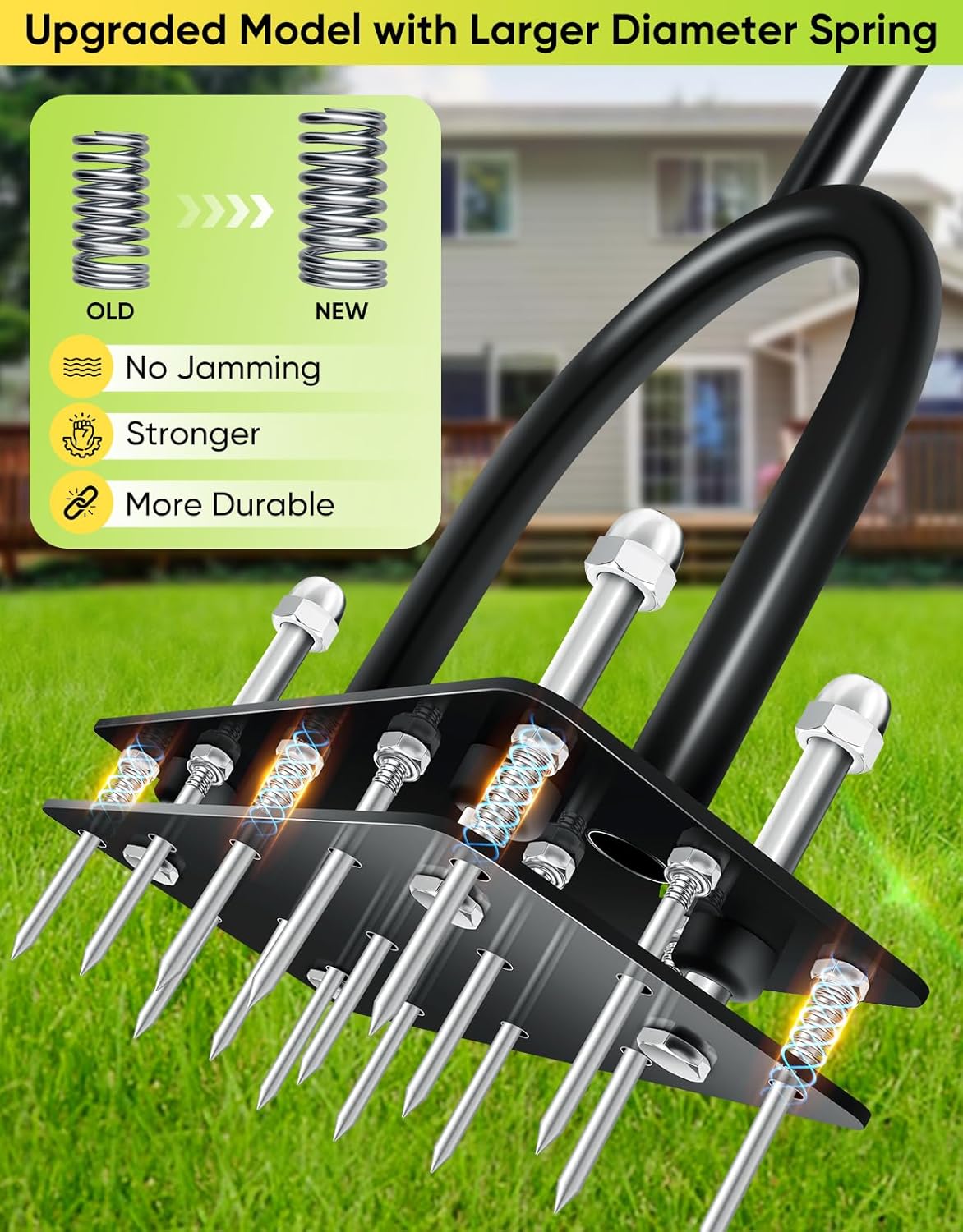 Lawn Aerator Tool, Manual Metal Spike Aerator Lawn Tool with Spring Base, Automatic Leaf and Dirt Cleaning, Grass Aerator for Lawn Care, Soil Loosening, Yard Aerating, Garden Tool