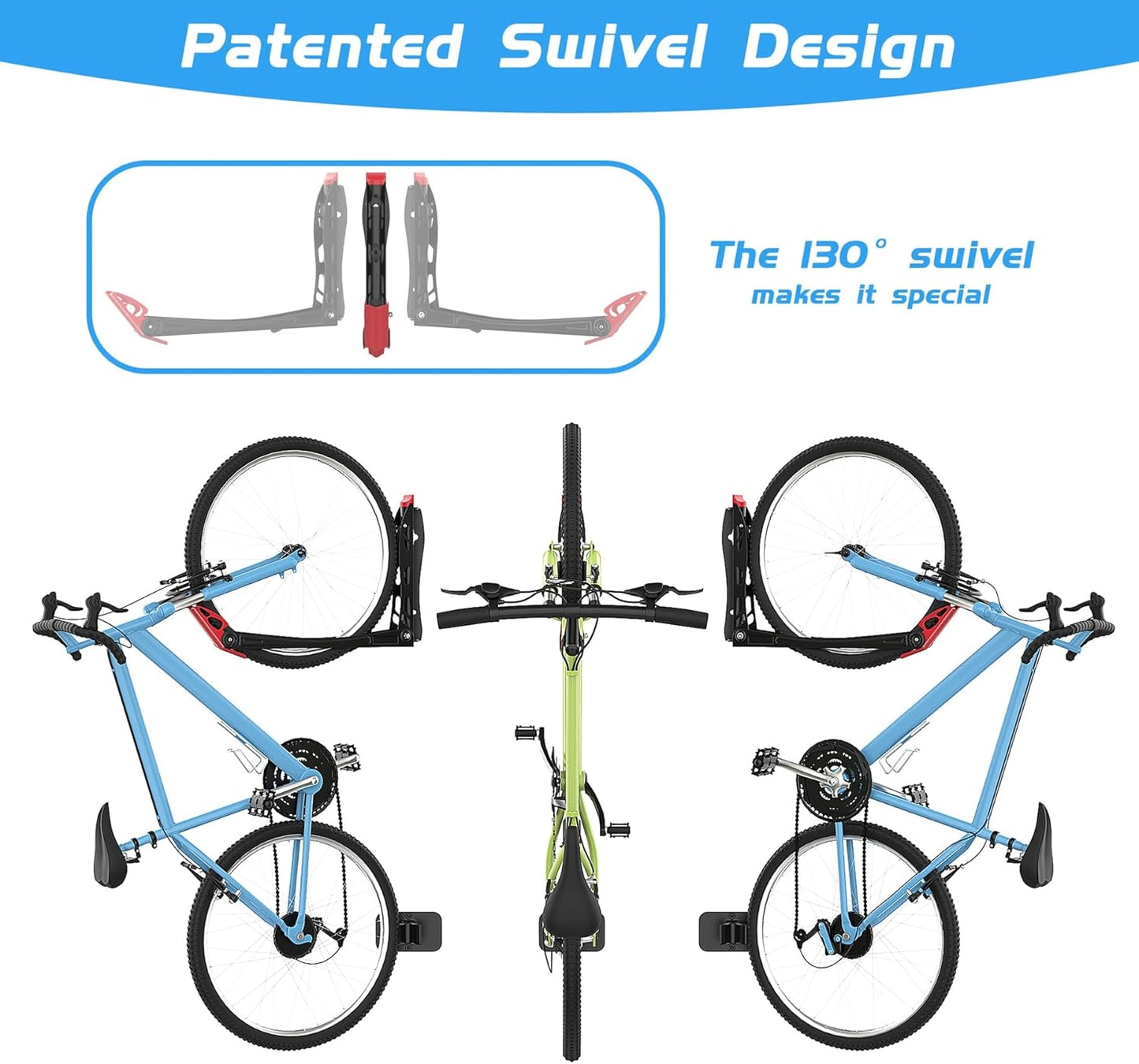 WALMANN BIKEPAL No Lifting Wall Mount Swivel Bike Rack, Wall Bike Hangers for Garage Space Saving Vertical Bike Storage(4 Pack)