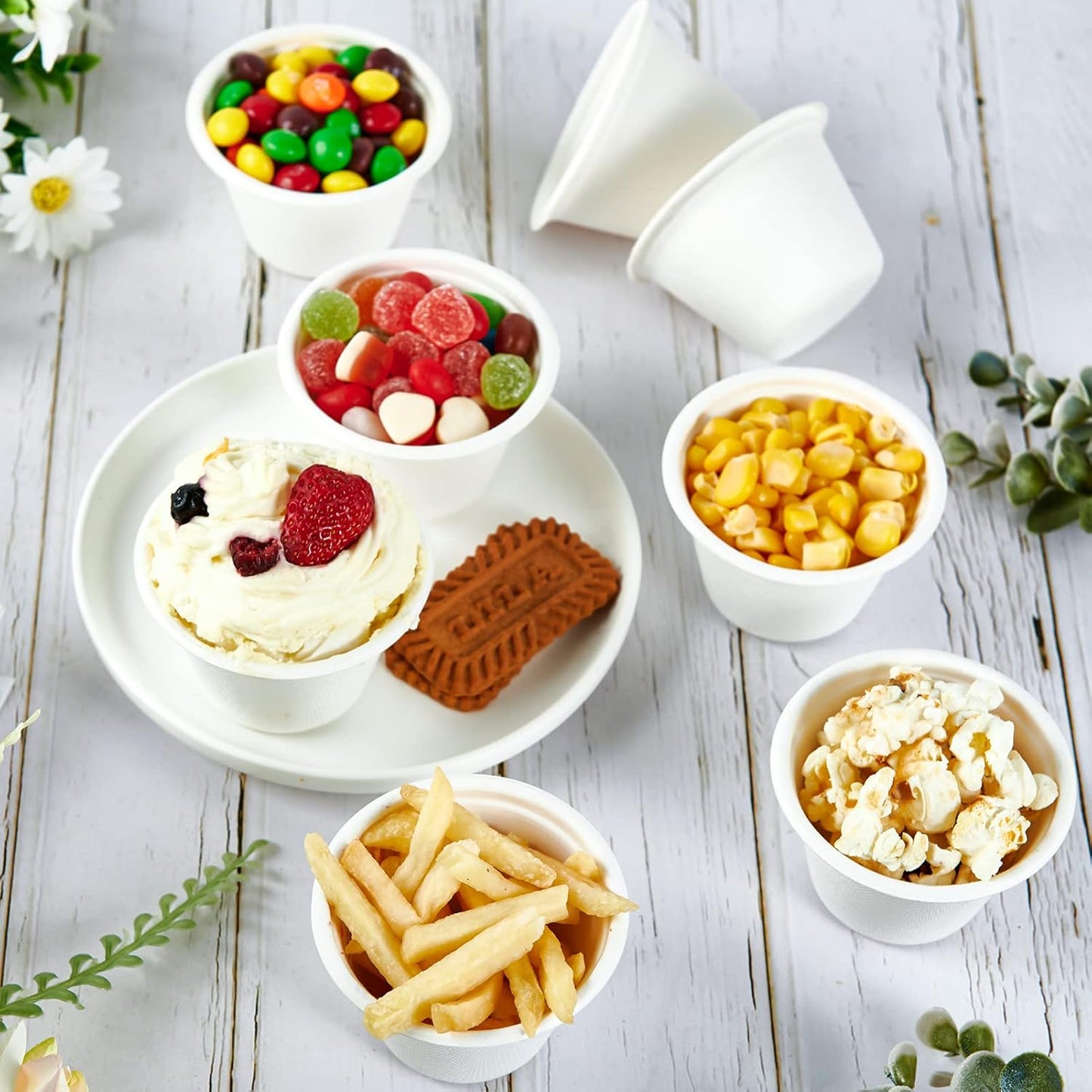 ECOLipak 200 Pack 4 oz Compostable Portion Cups, 100% Biodegradable Souffle Cups, Disposable Paper Cup for Condiment Samples