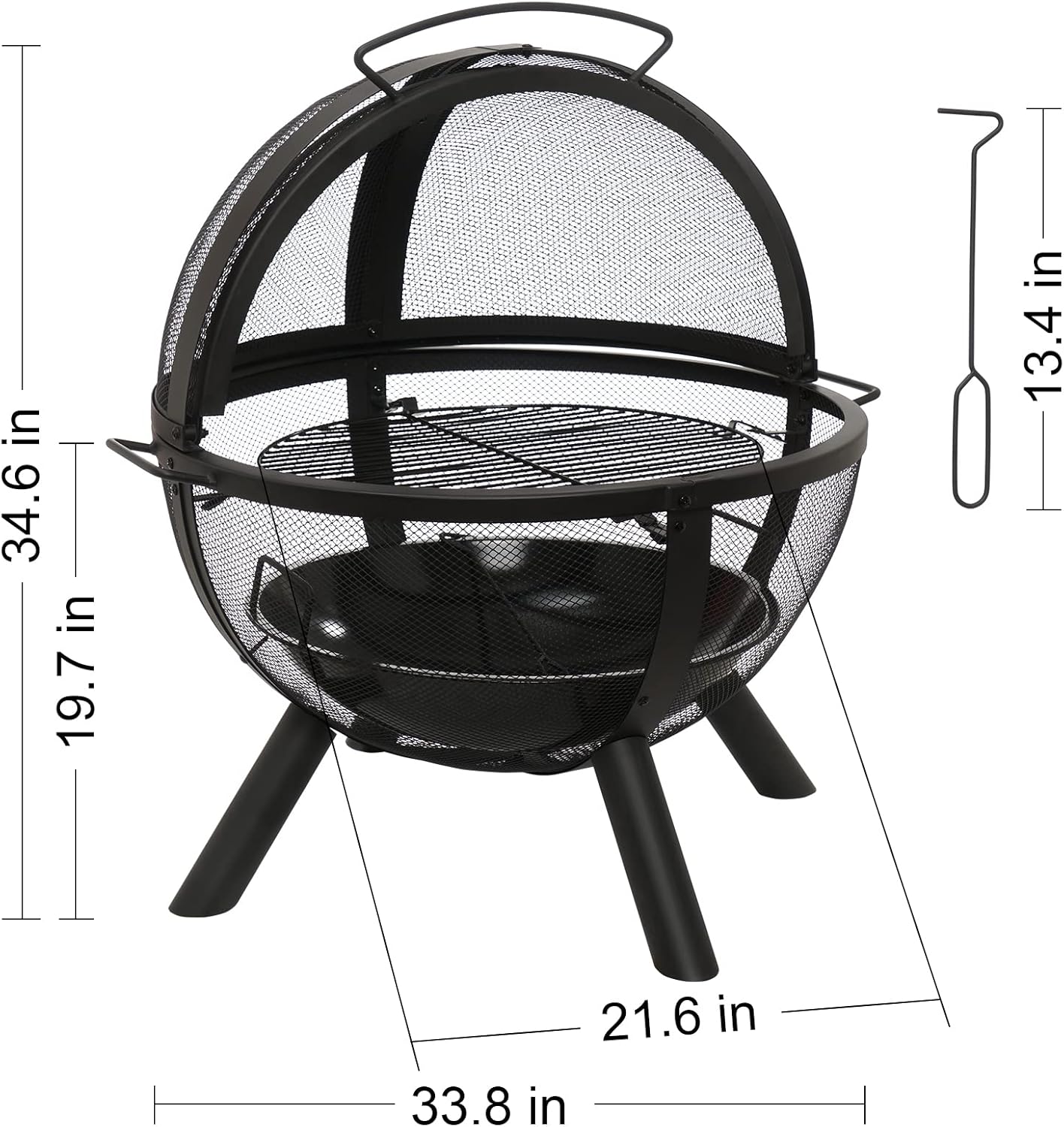 Ikuby Ball of Fire Pit fire Ball with BBQ Grill fire Globe Pit Large Round fire Pit,Patio Fire Pit Fireplace for Camping, Heating, Bonfire and Picnic, Black, 33.85*32.67*35in, (BLKFP-001)