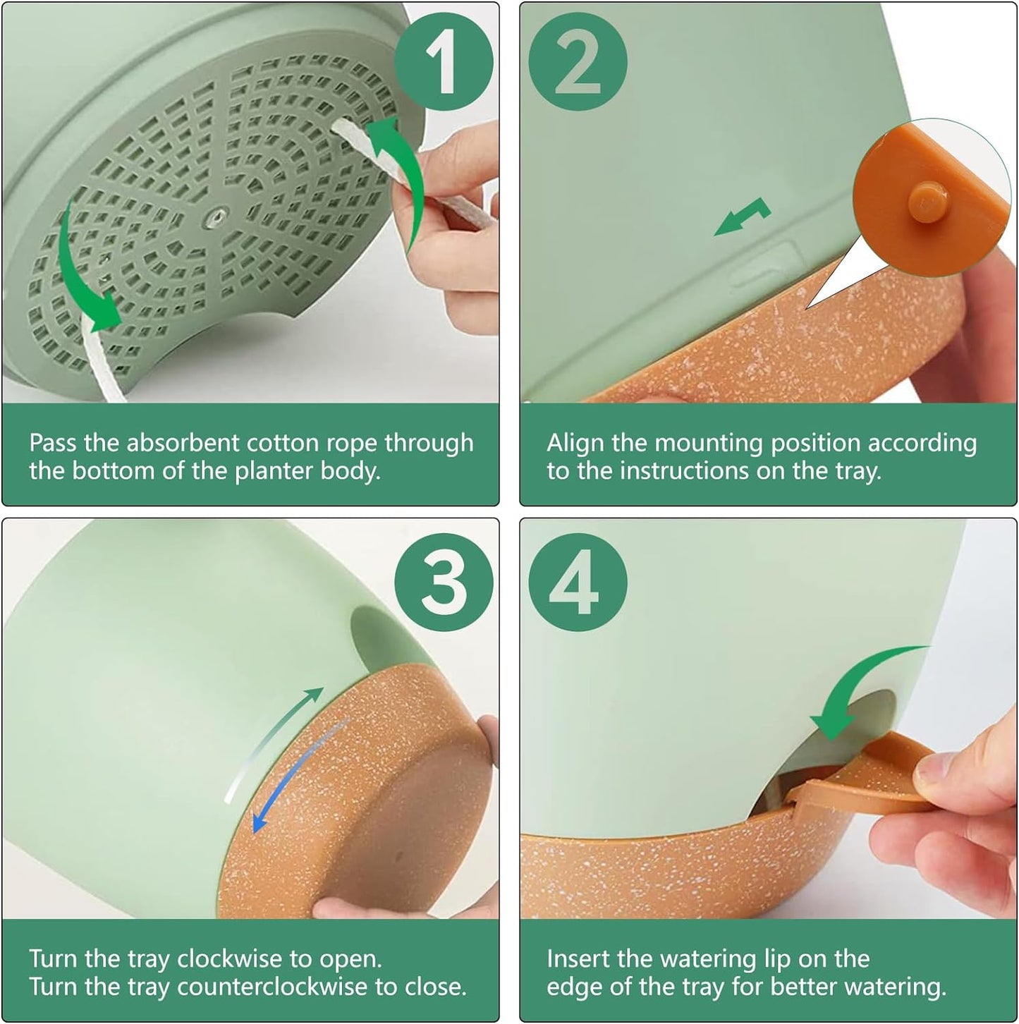 Self Watering Plant Pot with Drainage Hole,Plant Pots Outdoor Flower Pots for Indoor Plants,Modern Green Plastic Self Watering Planters Succulent Pot 7pcs/Set