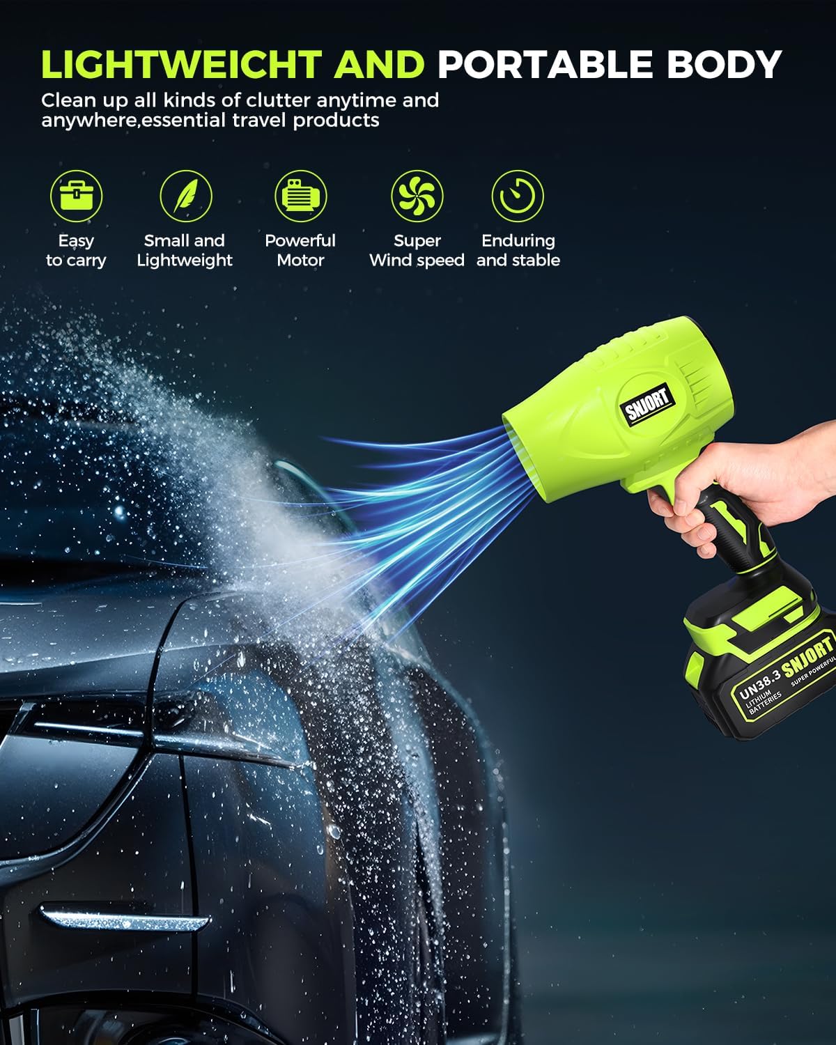 Leaf Blower Cordless with Battery and Charger, 800,000 RPM, Extended Nozzle, Lightweight Handheld Design,Blower for Patio Cleaning,car Blowing Water, Blowing Leaves and Dust（Bright Green）