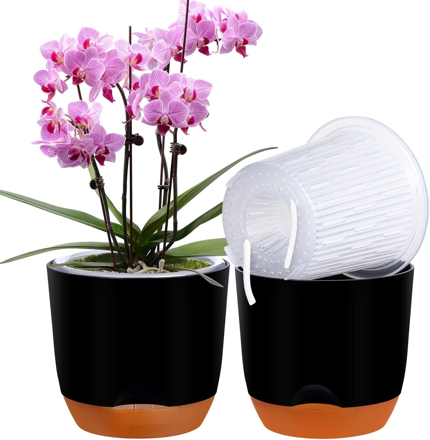 QCQHDU 2 Pack Orchid Pots with Holes for Repotting, Double-Layer and Self Watering Orchid Pot with Good Air Circulation